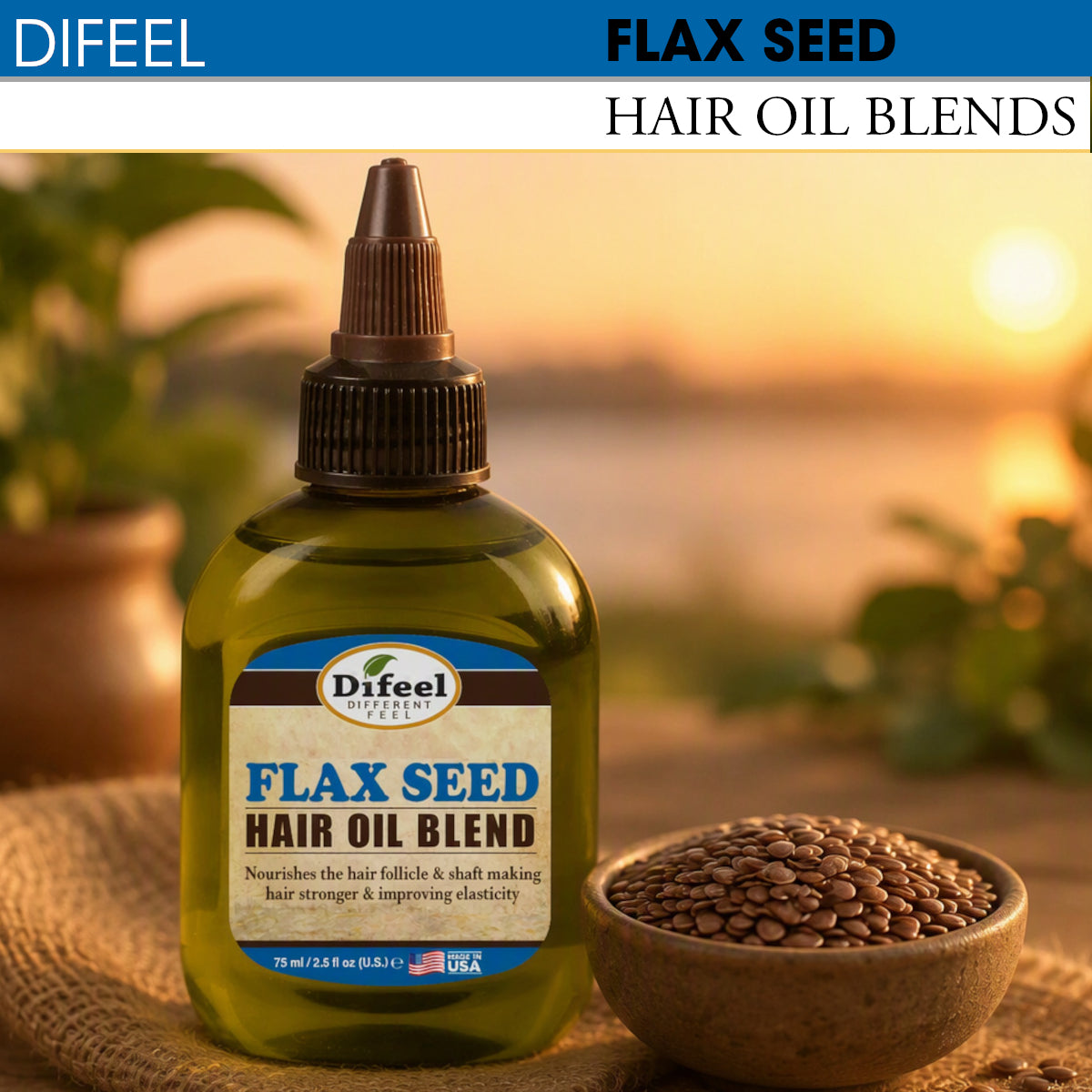 Difeel Flax Seed Hair Oil Blend - Travel Size 2.5 oz.