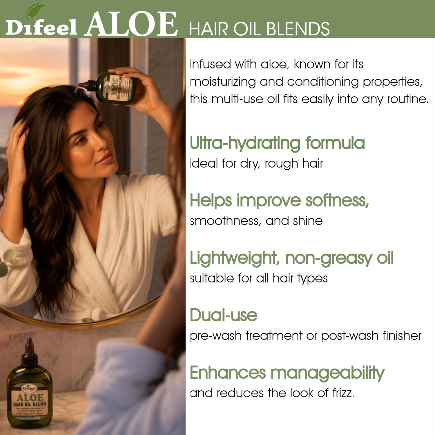 Difeel Aloe Hair Oil Blend 7.1 Ounces