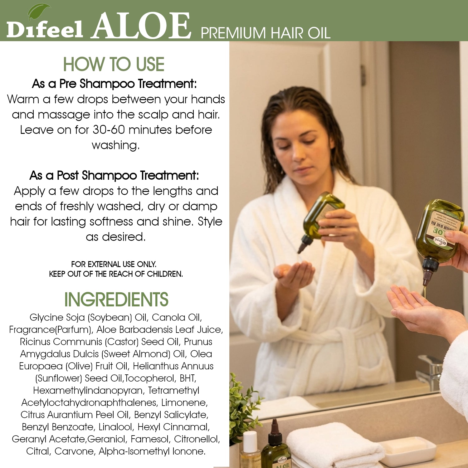 Difeel Aloe Premium Hair Oil 7.1 Ounces