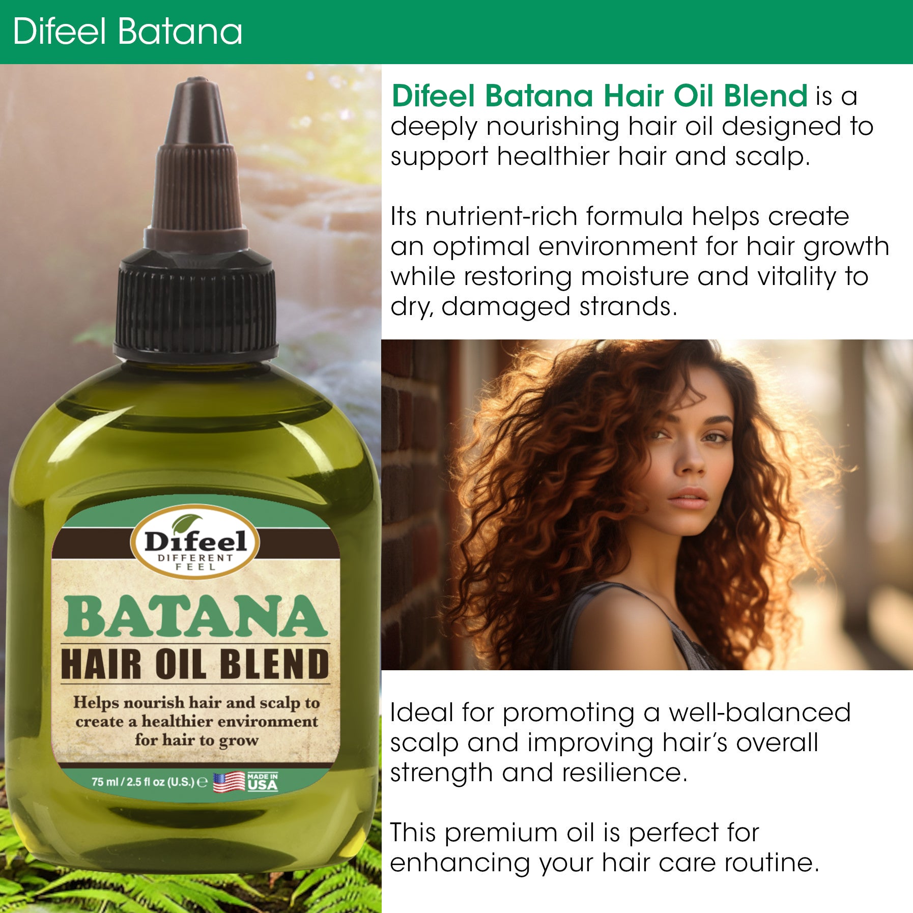 Difeel Batana Premium Hair Oil Blend - Travel Size 2.5 oz.