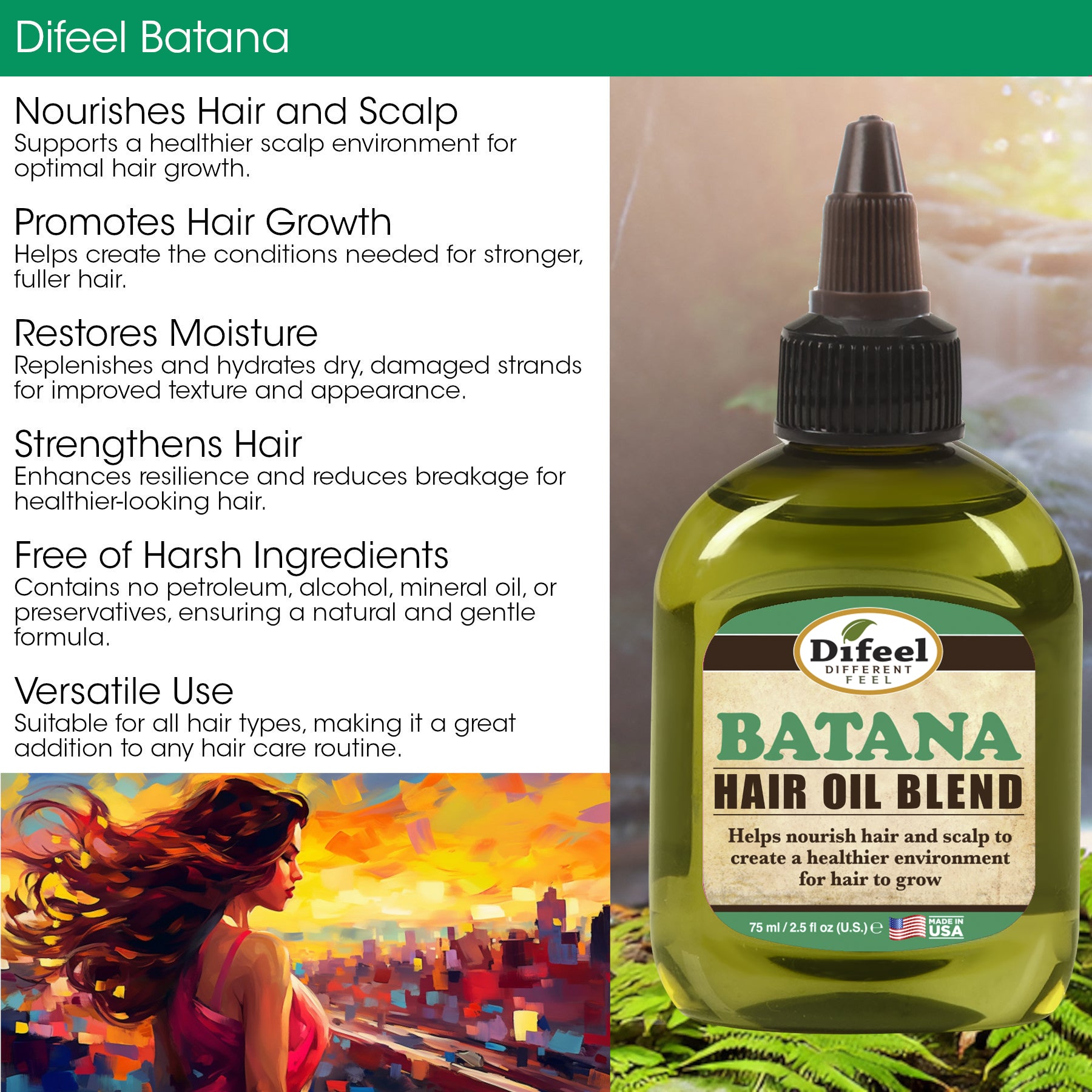 Difeel Batana Premium Hair Oil Blend - Travel Size 2.5 oz.