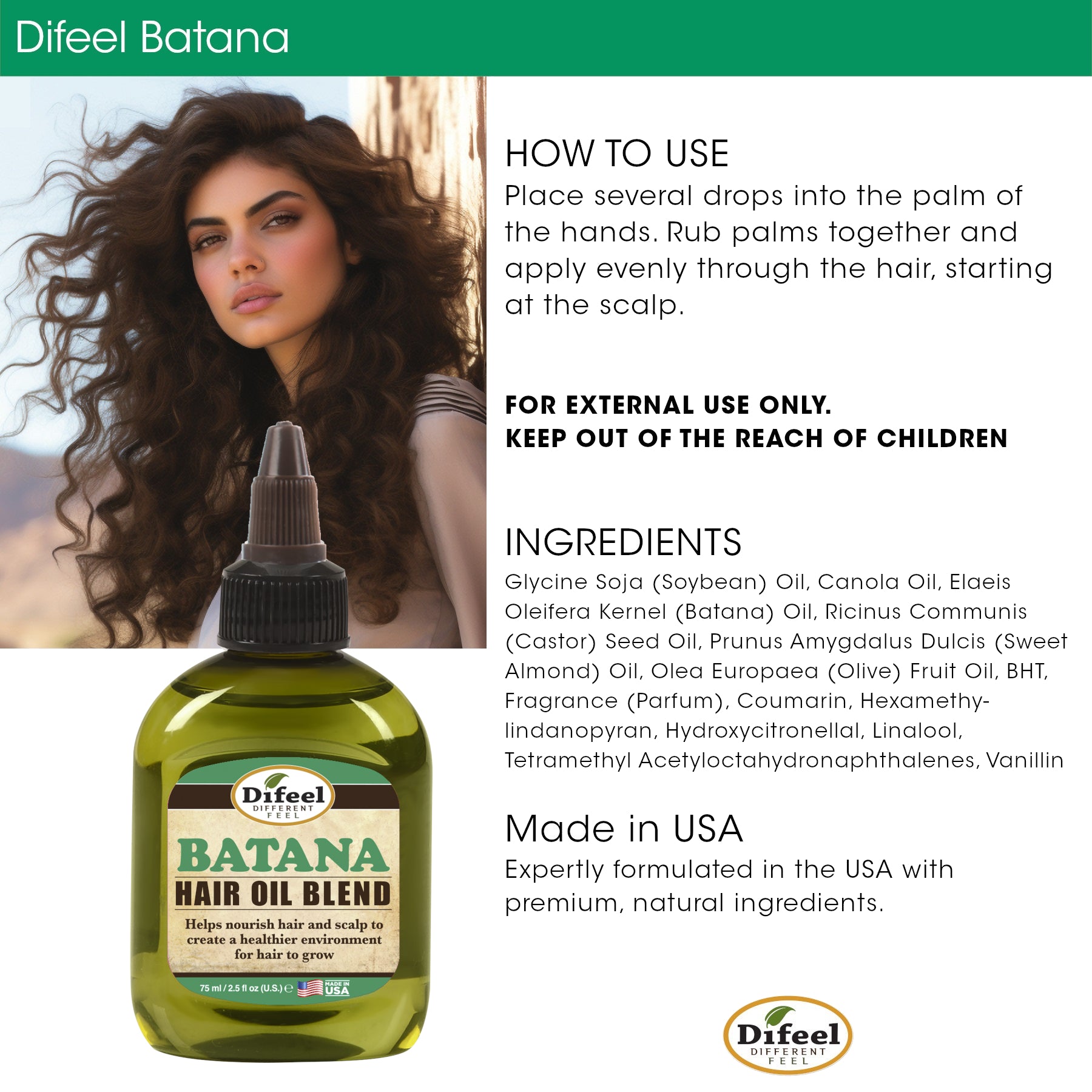 Difeel Batana Premium Hair Oil Blend - Travel Size 2.5 oz.