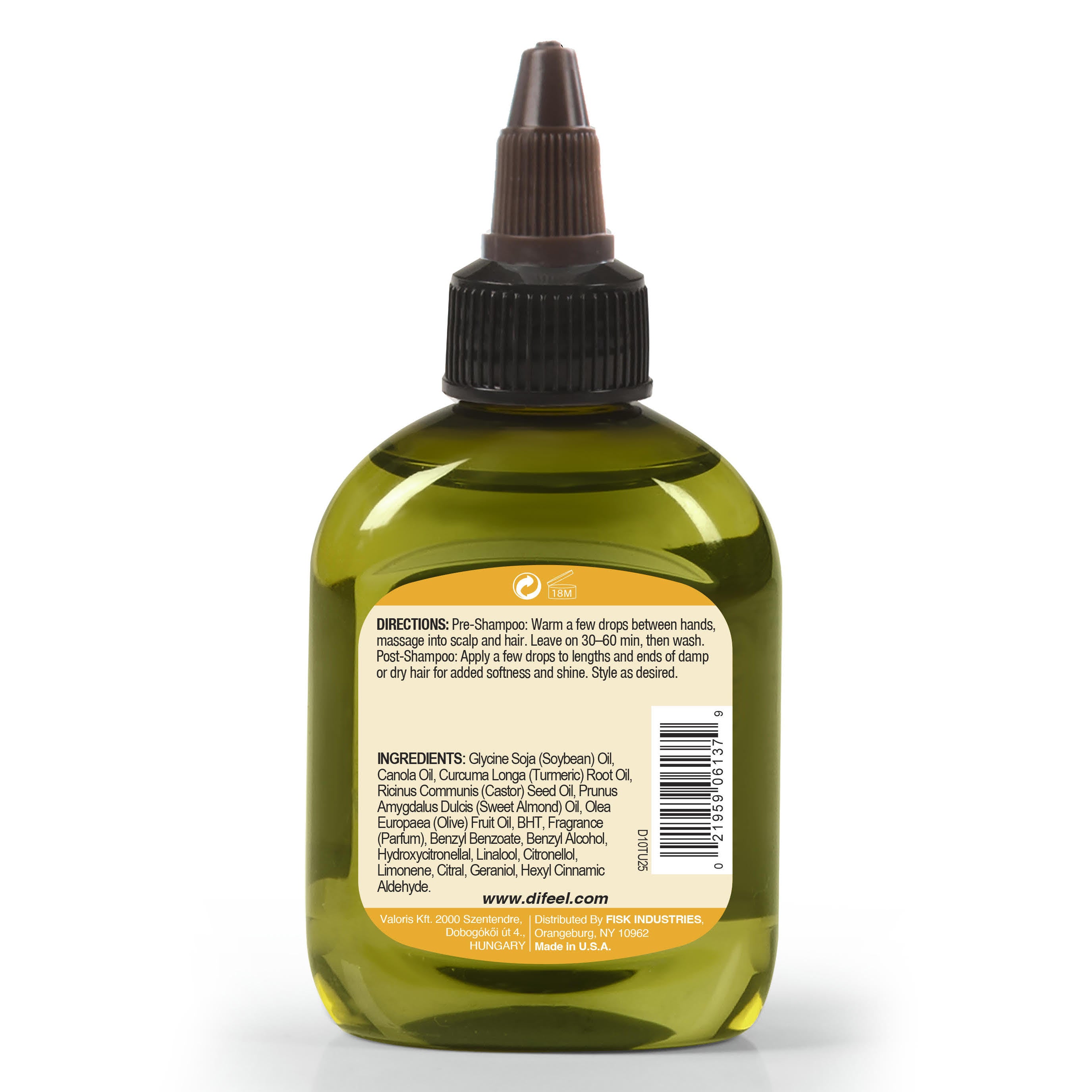Difeel Turmeric Hair Oil Blend - Travel Size 2.5 Ounce