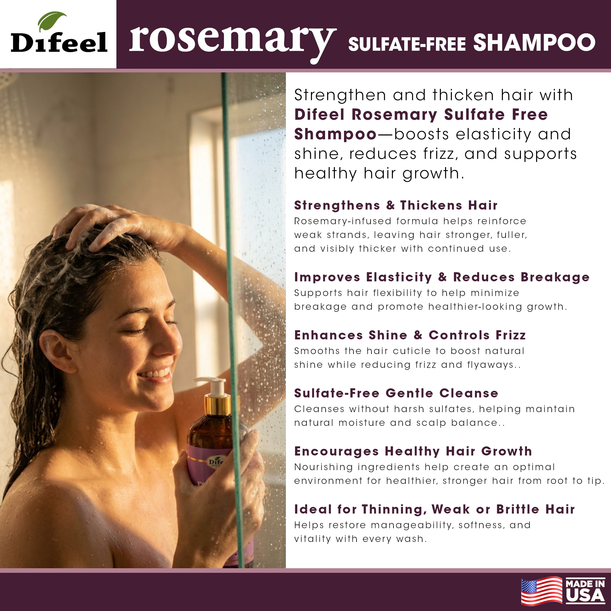 Difeel Rosemary Sulfate Free Shampoo 33.8 Ounce