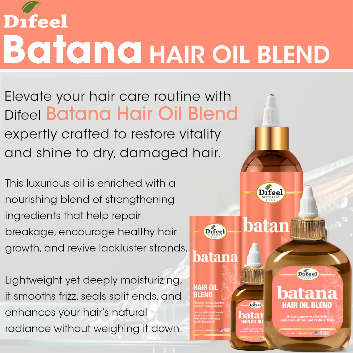 Difeel Batana Hair Oil Blend 2.5 Ounce (Travel Size)