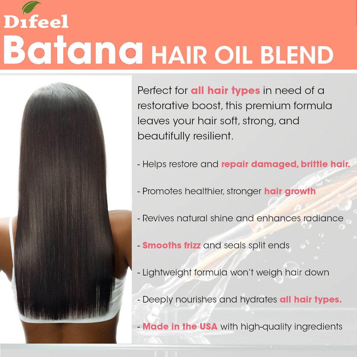 Difeel Batana Hair Oil Blend 2.5 Ounce (Travel Size)