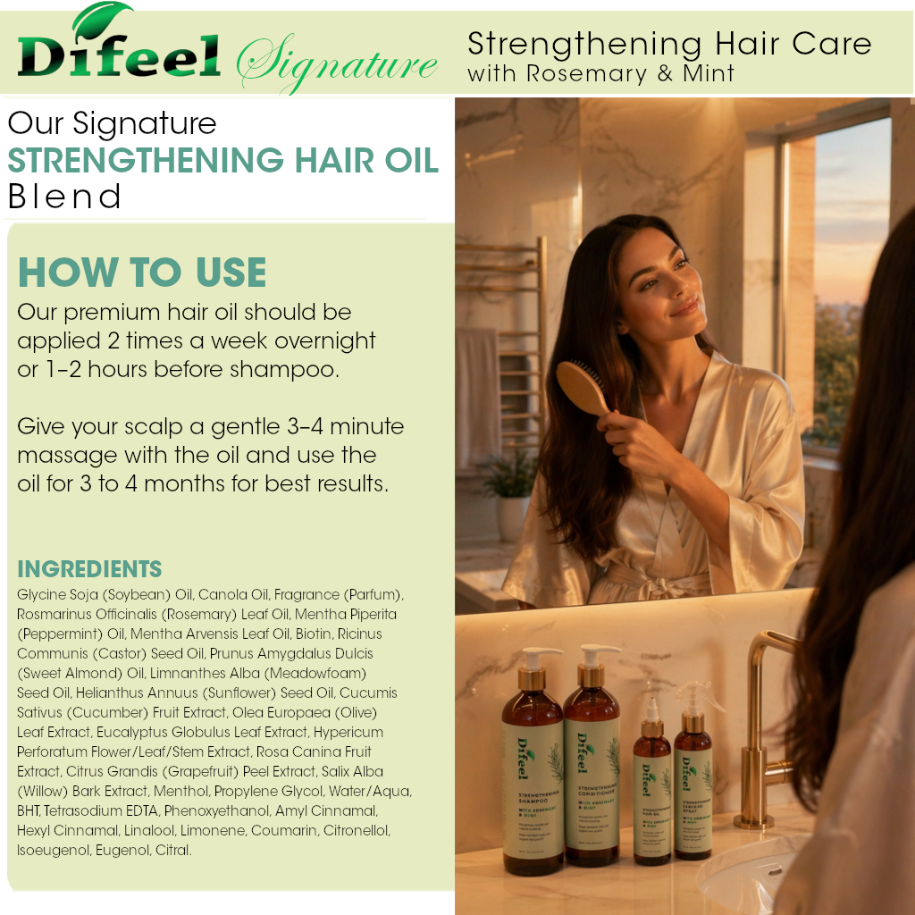 Difeel Signature Strengthening Hair Oil Blend with Rosemary & Mint 8 Ounce