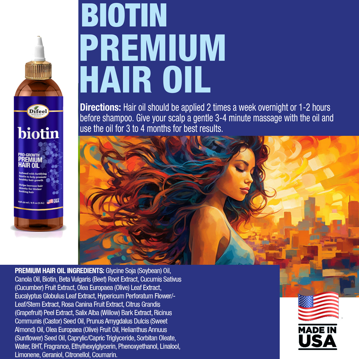 Difeel Elevated Biotin Shampoo 33.8oz, Conditioner 33.8oz & Oil 8oz 3-PC Boxed Gift Set