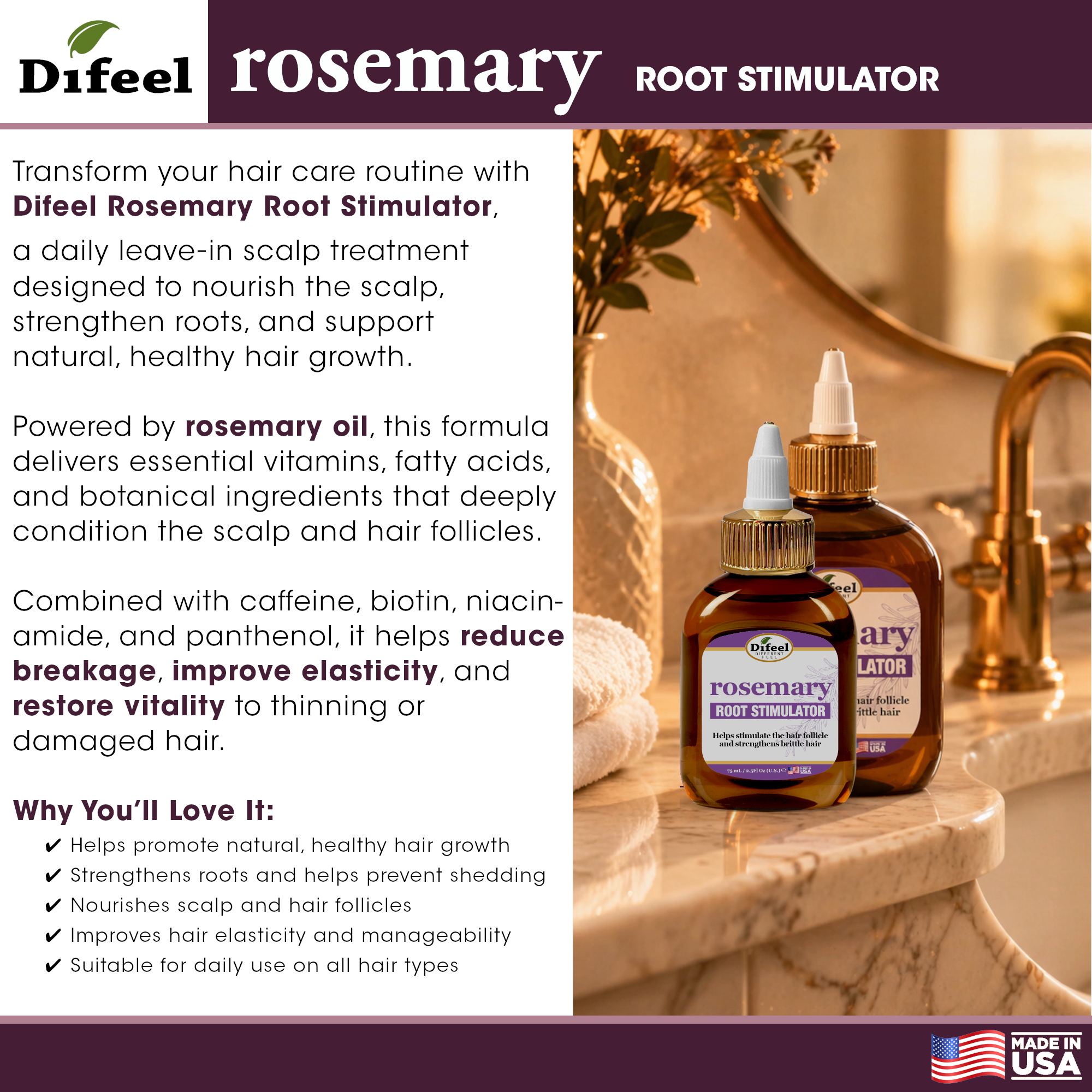 Difeel Rosemary Root Stimulator -Travel Size 2.5 Ounce