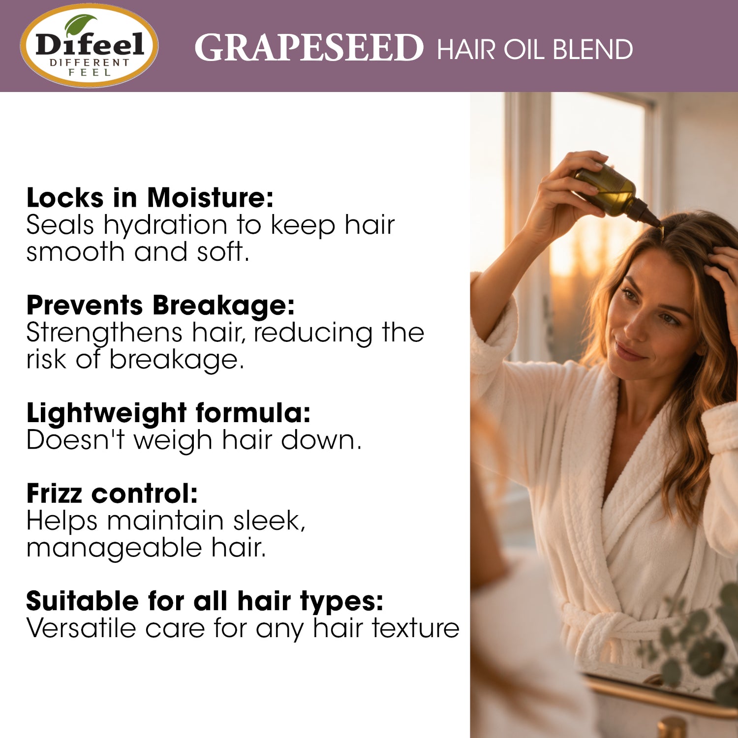 Difeel Grapeseed Hair Oil Blend 2.5 oz.