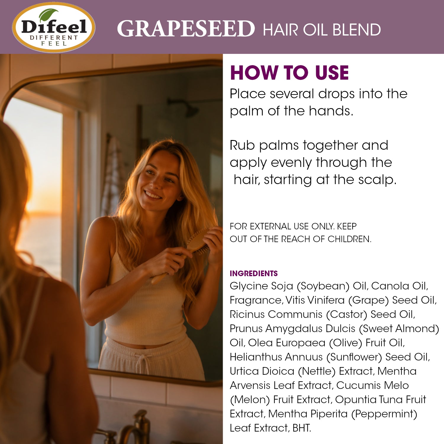 Difeel Grapeseed Hair Oil Blend 2.5 oz.