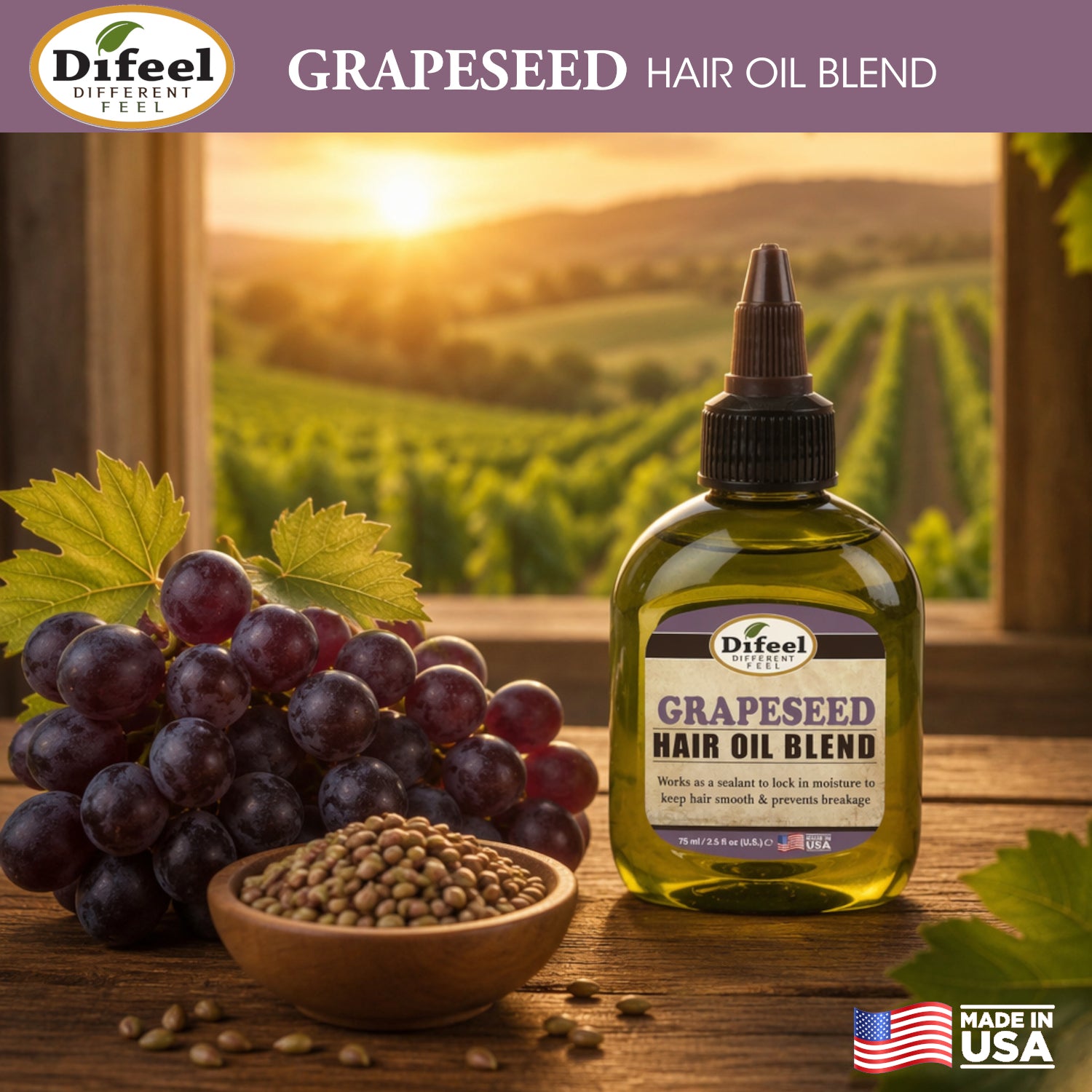 Difeel Grapeseed Hair Oil Blend 2.5 oz.