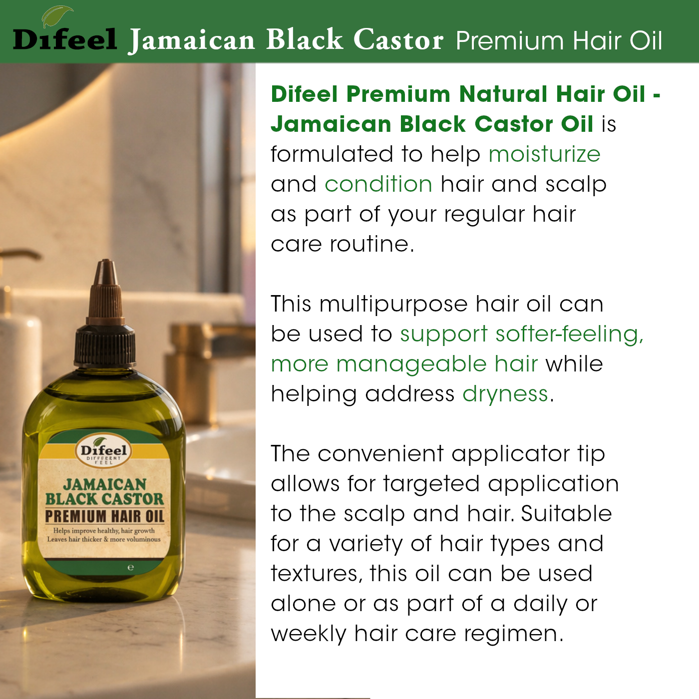 Difeel Premium Natural Hair Oil - Jamaican Black Castor Oil 7.1 oz.