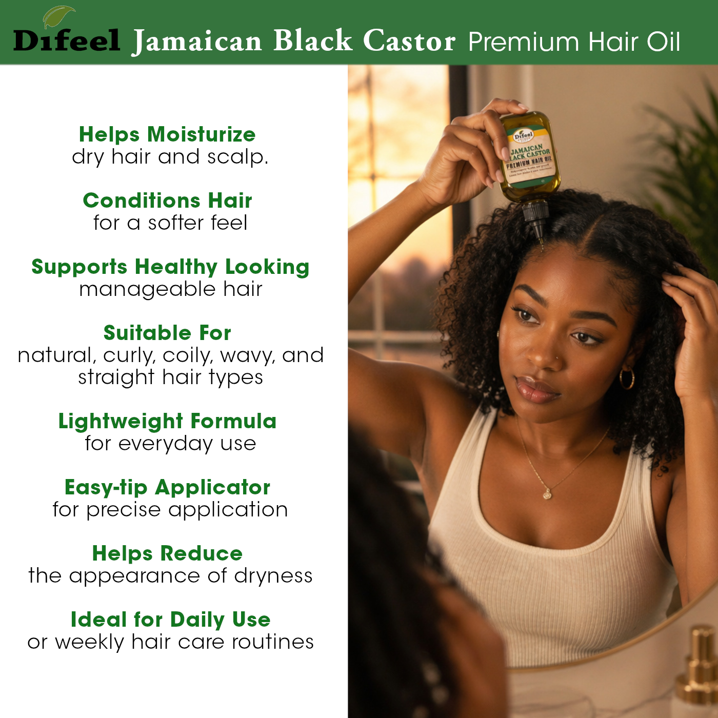 Difeel Premium Natural Hair Oil - Jamaican Black Castor Oil 7.1 oz.