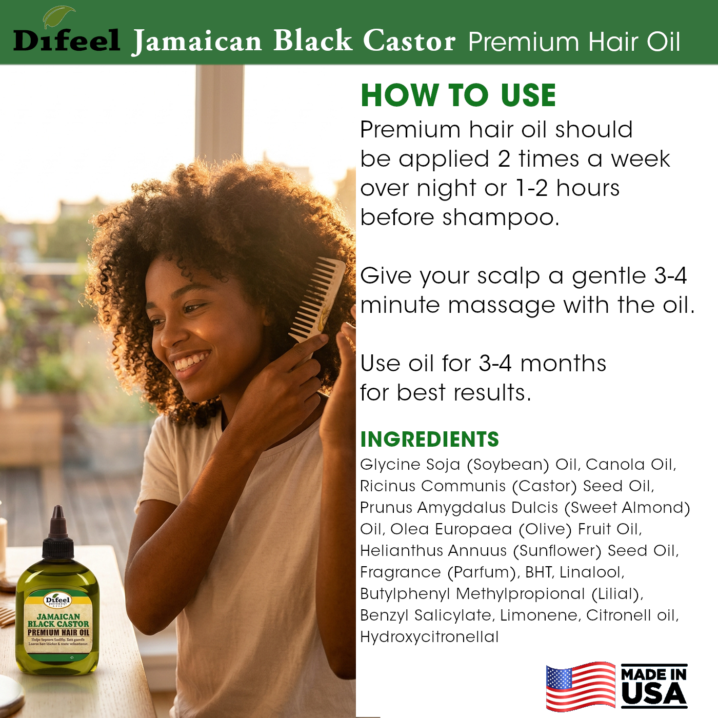 Difeel Premium Natural Hair Oil - Jamaican Black Castor Oil 7.1 oz.