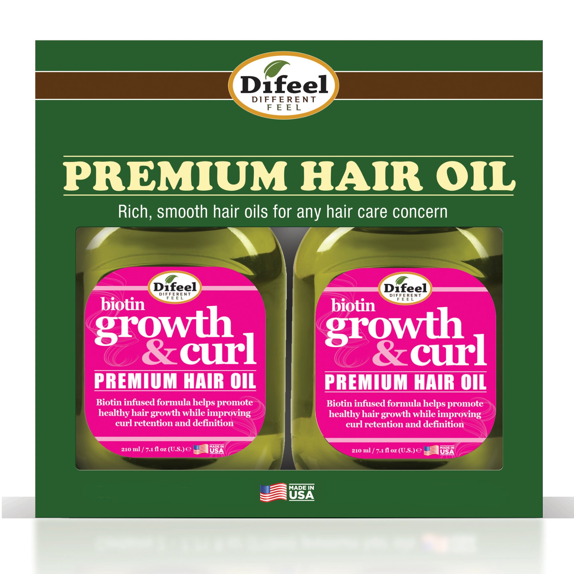 Difeel Biotin Growth and Curl Premium Hair Oil 7.1 oz. - Deluxe 2-PC Gift Set