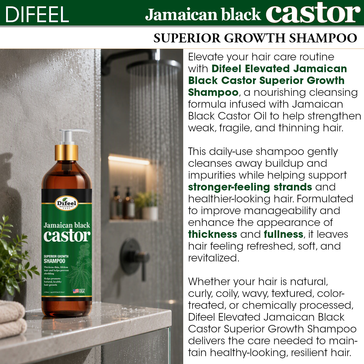Difeel Superior Growth Jamaican Black Castor Shampoo 33.8 oz.