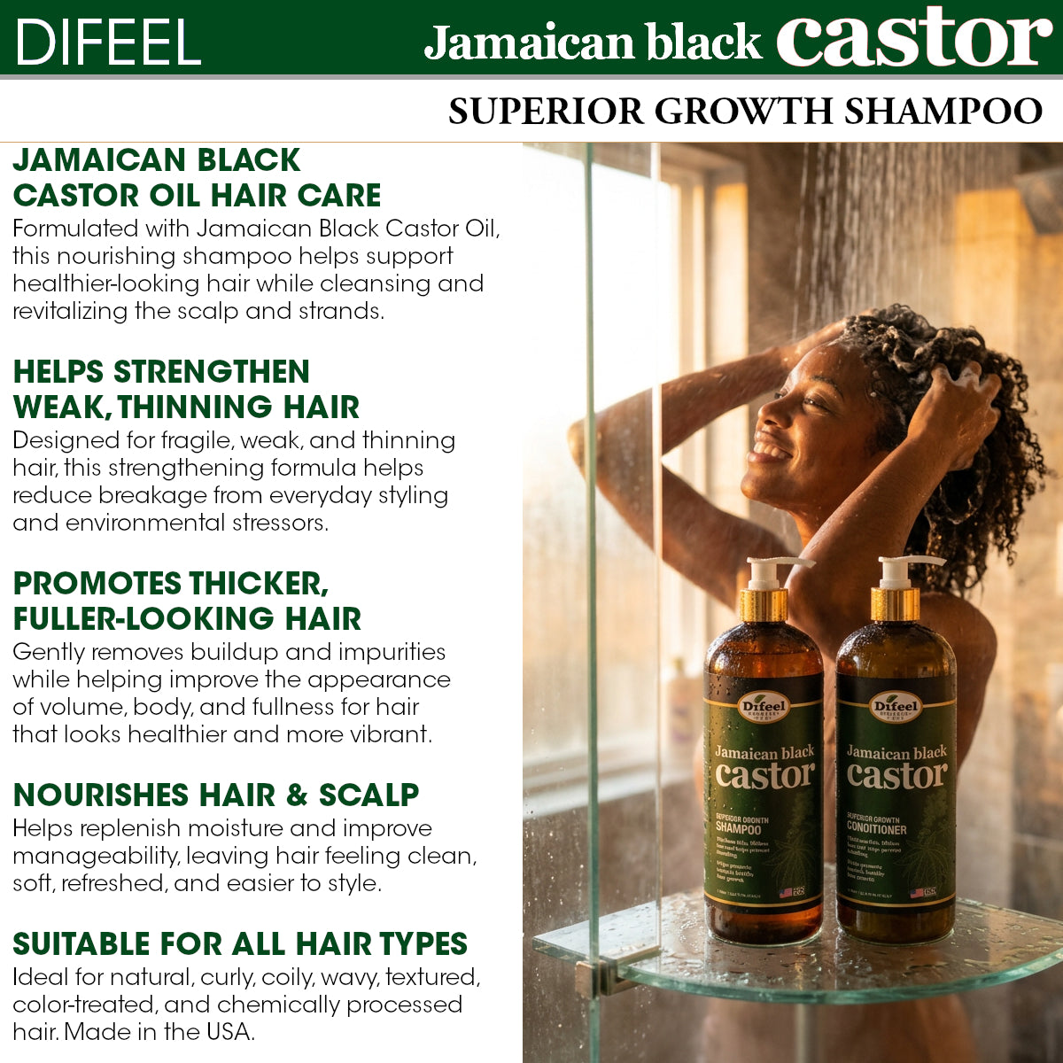 Difeel Superior Growth Jamaican Black Castor Shampoo 33.8 oz.
