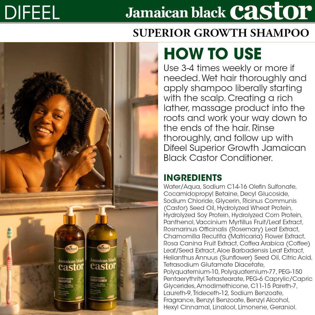 Difeel Superior Growth Jamaican Black Castor Shampoo 33.8 oz.
