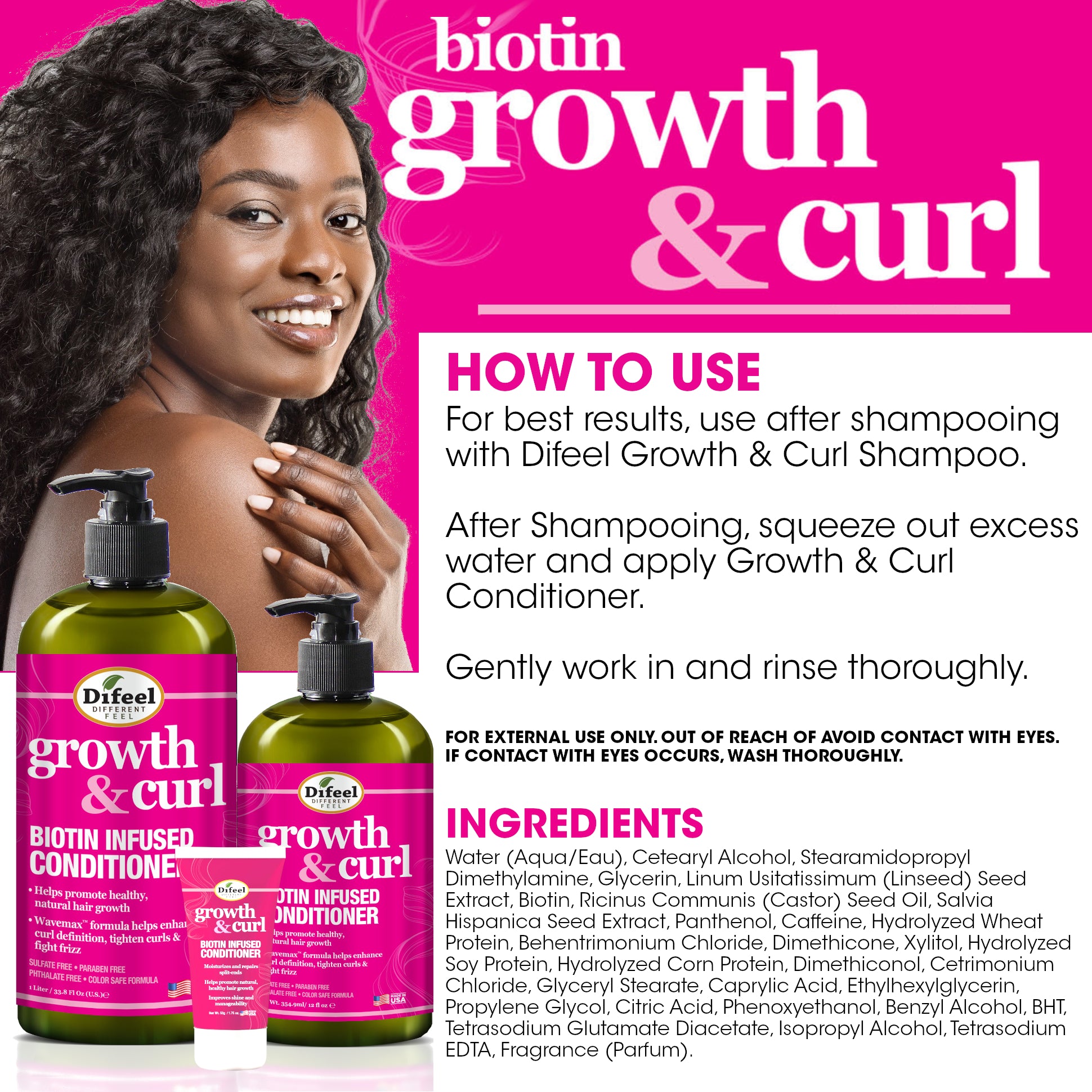 Difeel Growth and Curl Biotin Conditioner 12 oz.
