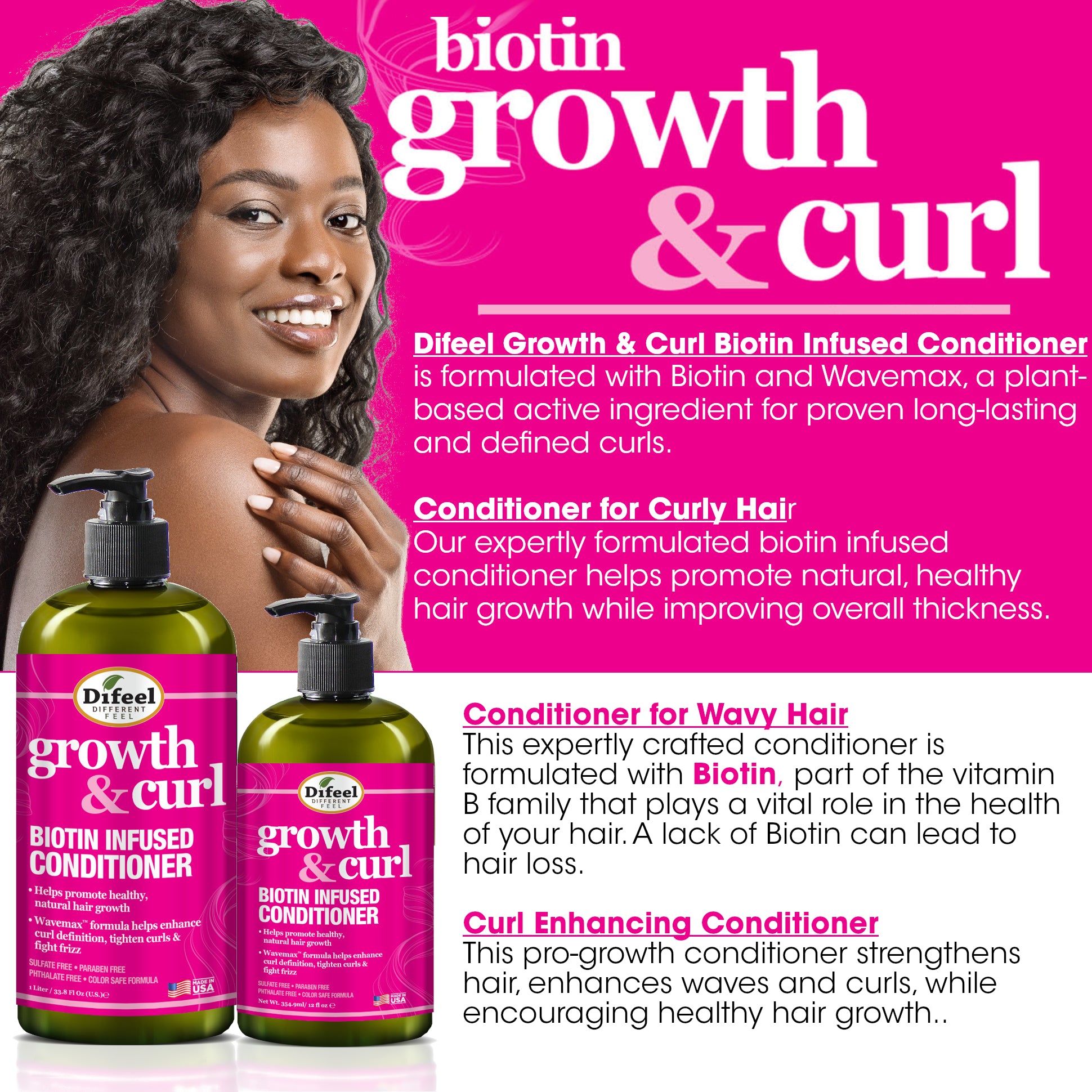 Difeel Growth and Curl Biotin Conditioner 12 oz.