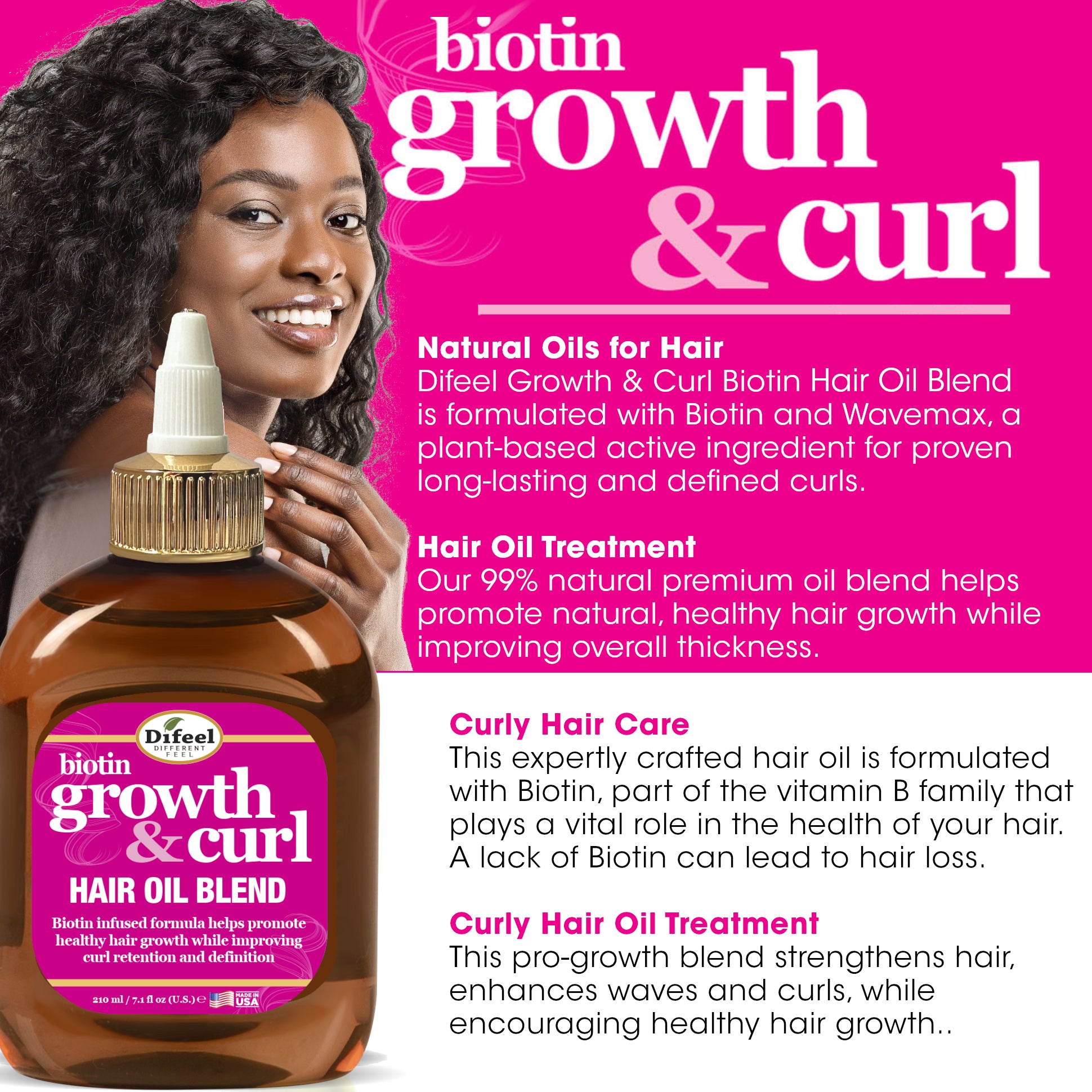 Difeel Biotin Growth and Curl Hair Oil Blend - Travel Size 2.5 oz.