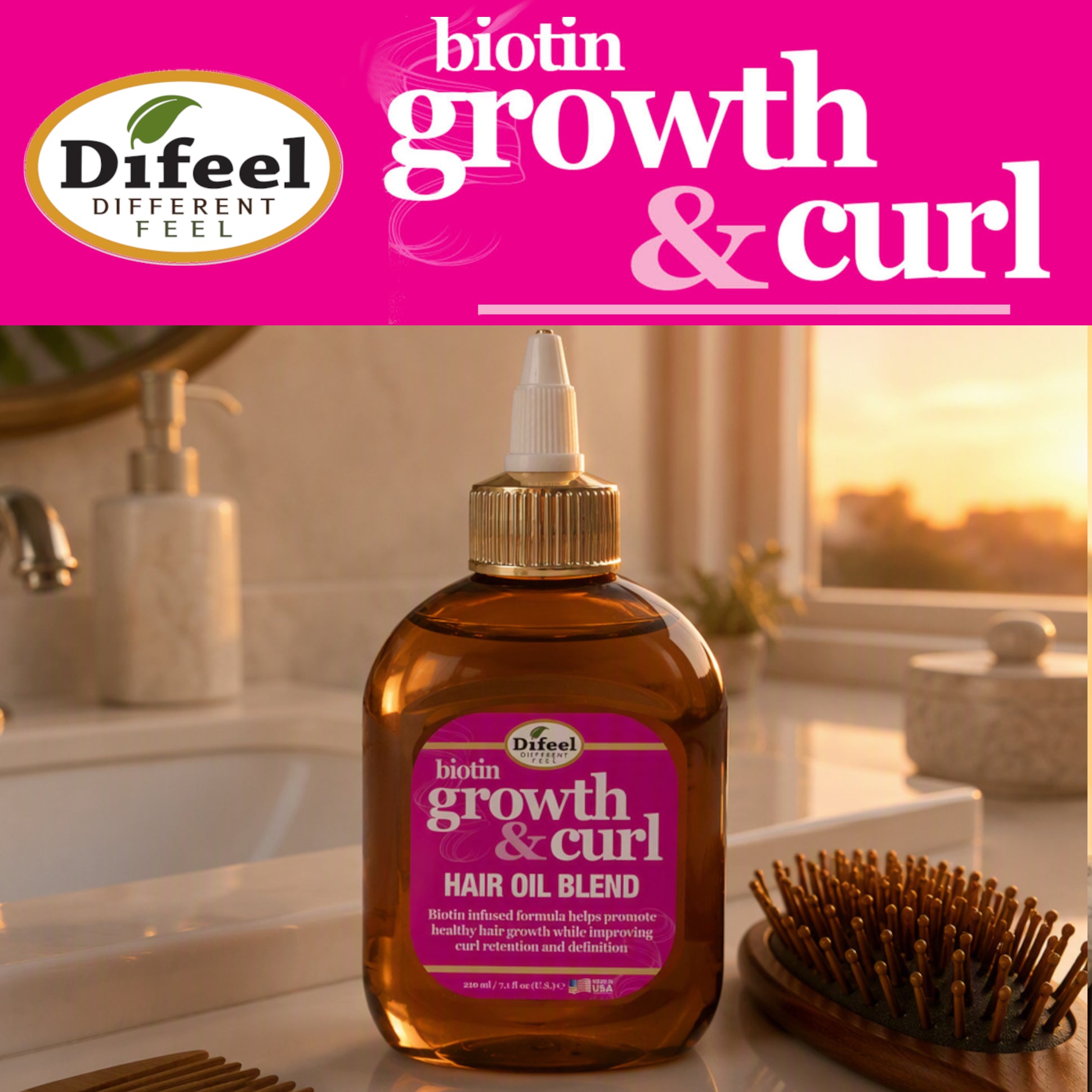 Difeel Biotin Growth and Curl Hair Oil Blend - Travel Size 2.5 oz.
