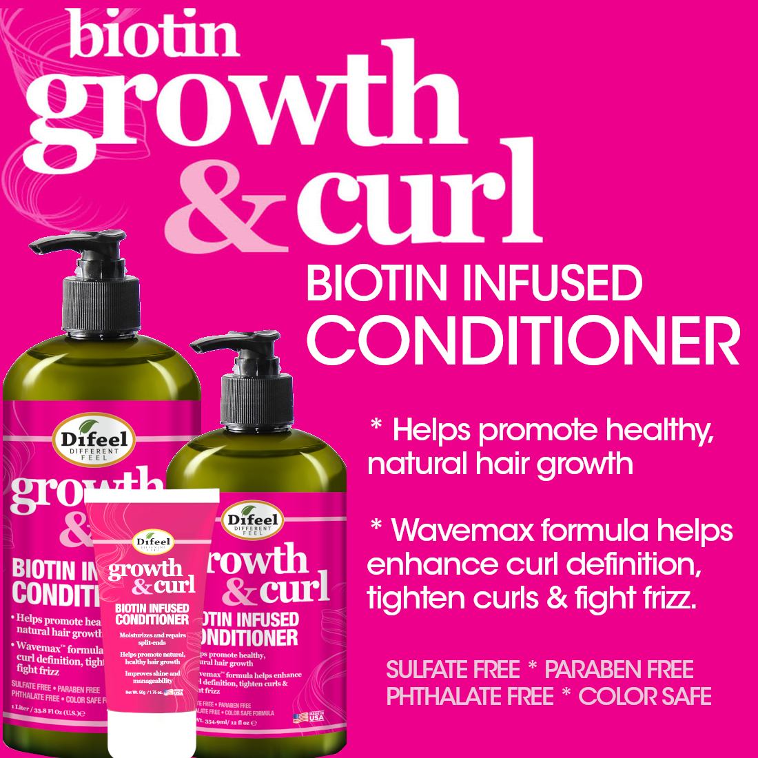 Difeel Growth and Curl Biotin Conditioner 12 oz.