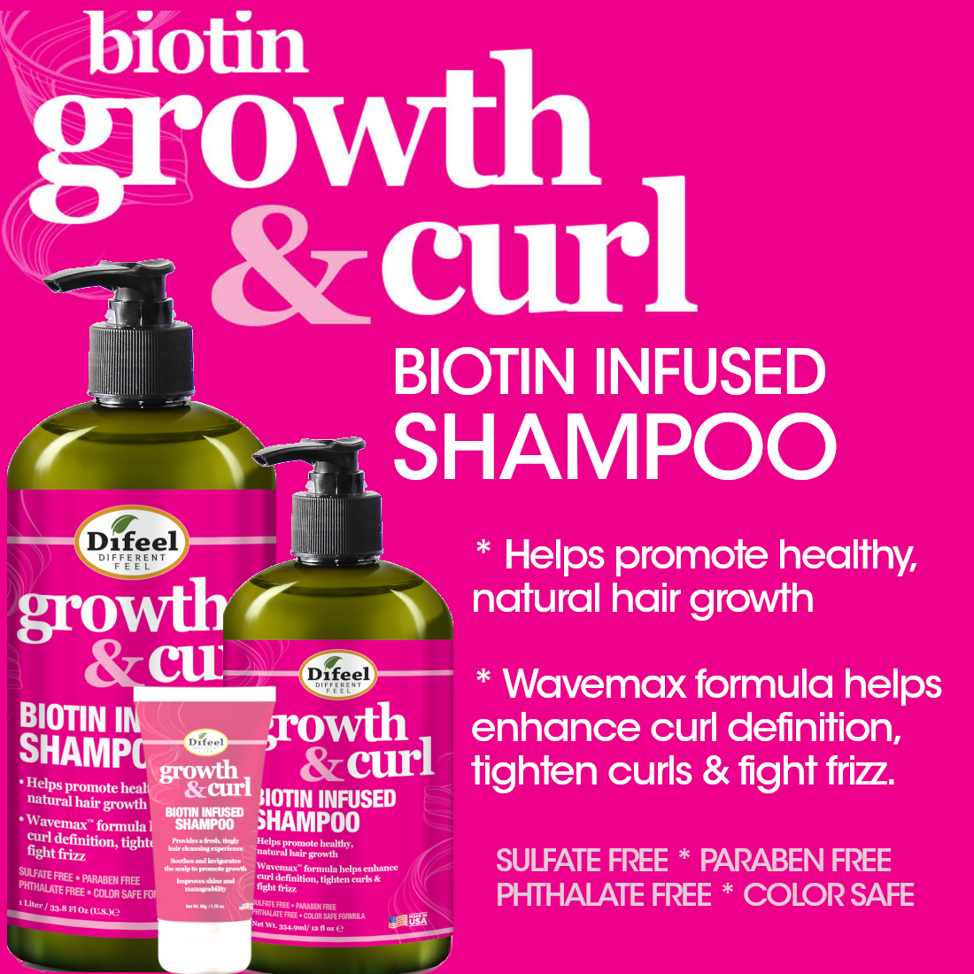 Difeel Growth and Curl Biotin Shampoo 12 oz.