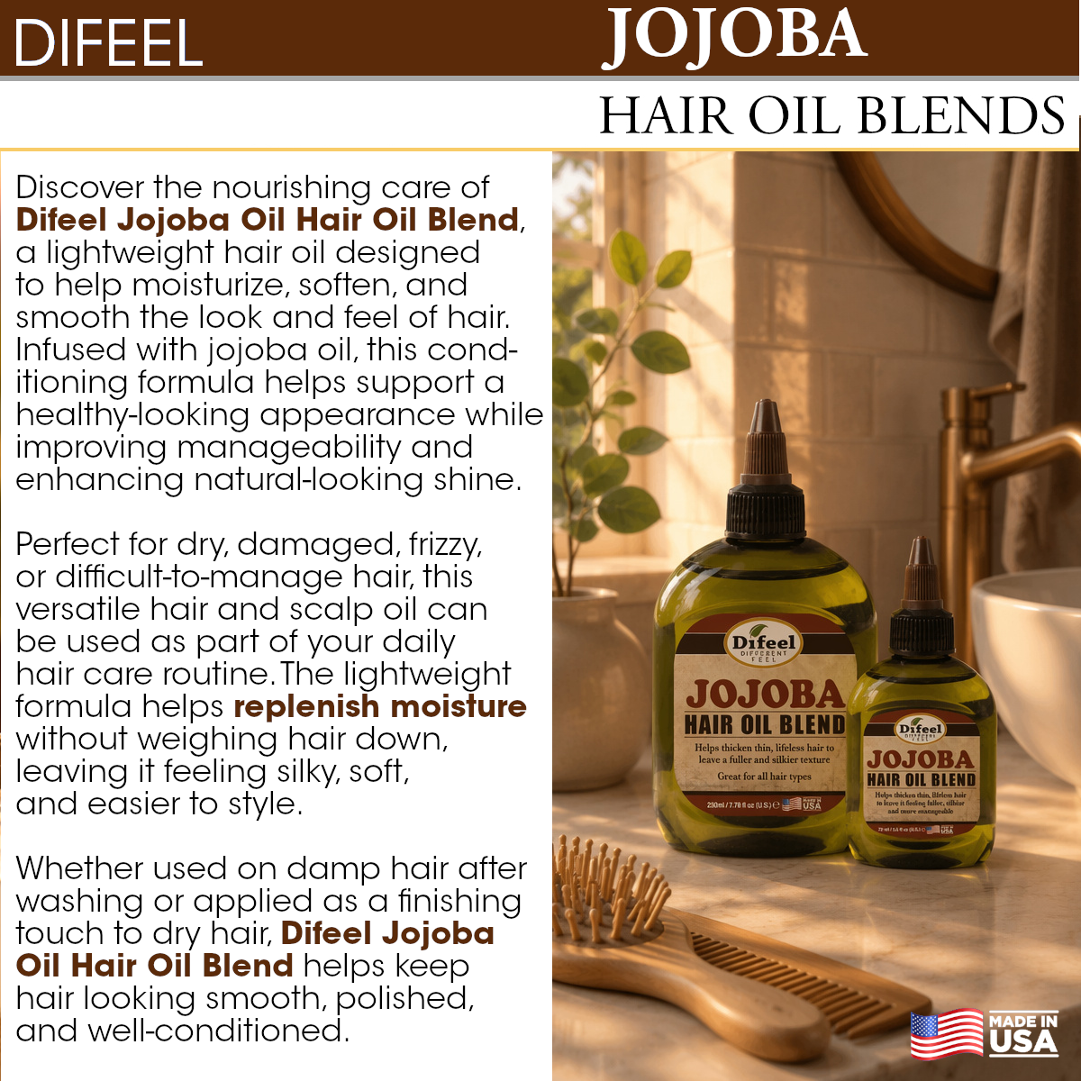 Difeel Mega Care Jojoba Oil Hair Oil Blend 1.4 oz.