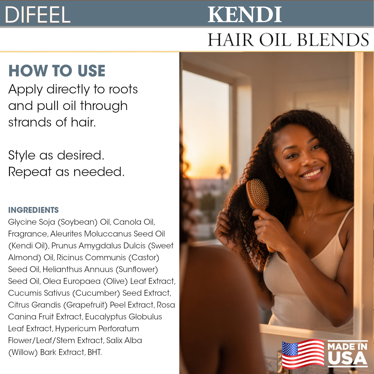 Difeel Kendi Hair Oil Blend for Damaged Hair - Travel Size 2.5 oz.