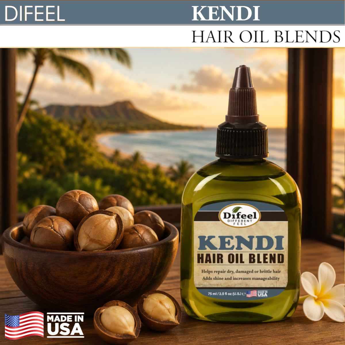 Difeel Kendi Hair Oil Blend for Damaged Hair - Travel Size 2.5 oz.