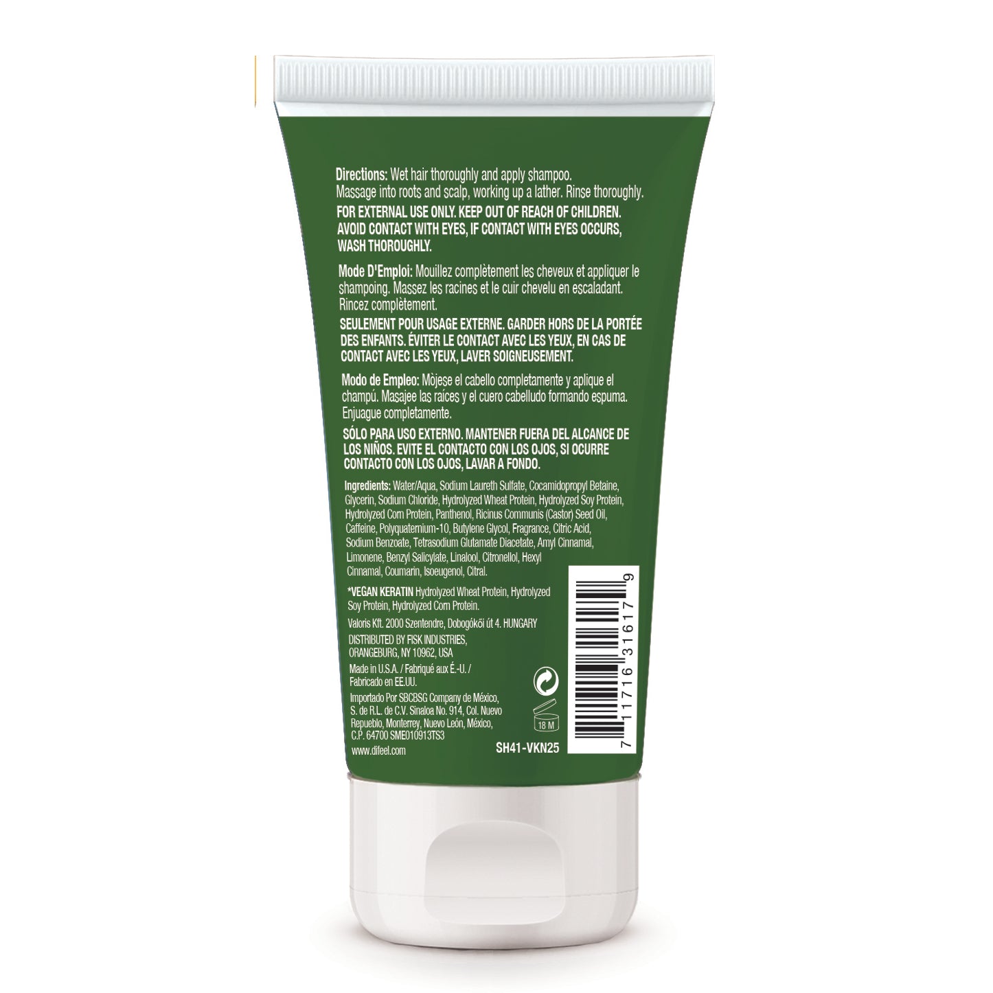 Difeel Vegan Keratin Anti Frizz Shampoo - Travel Size 2.5 oz.