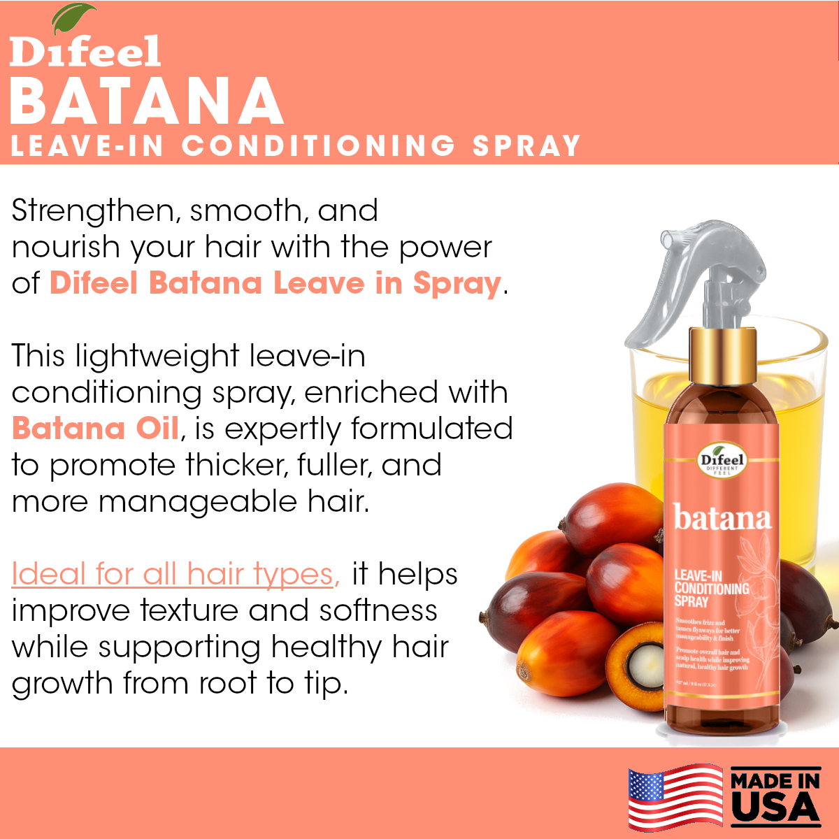 Difeel Batana Leave-in Conditioning Spray 8 oz.