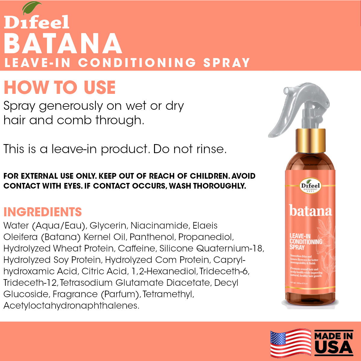 Difeel Batana Leave-in Conditioning Spray 8 oz.