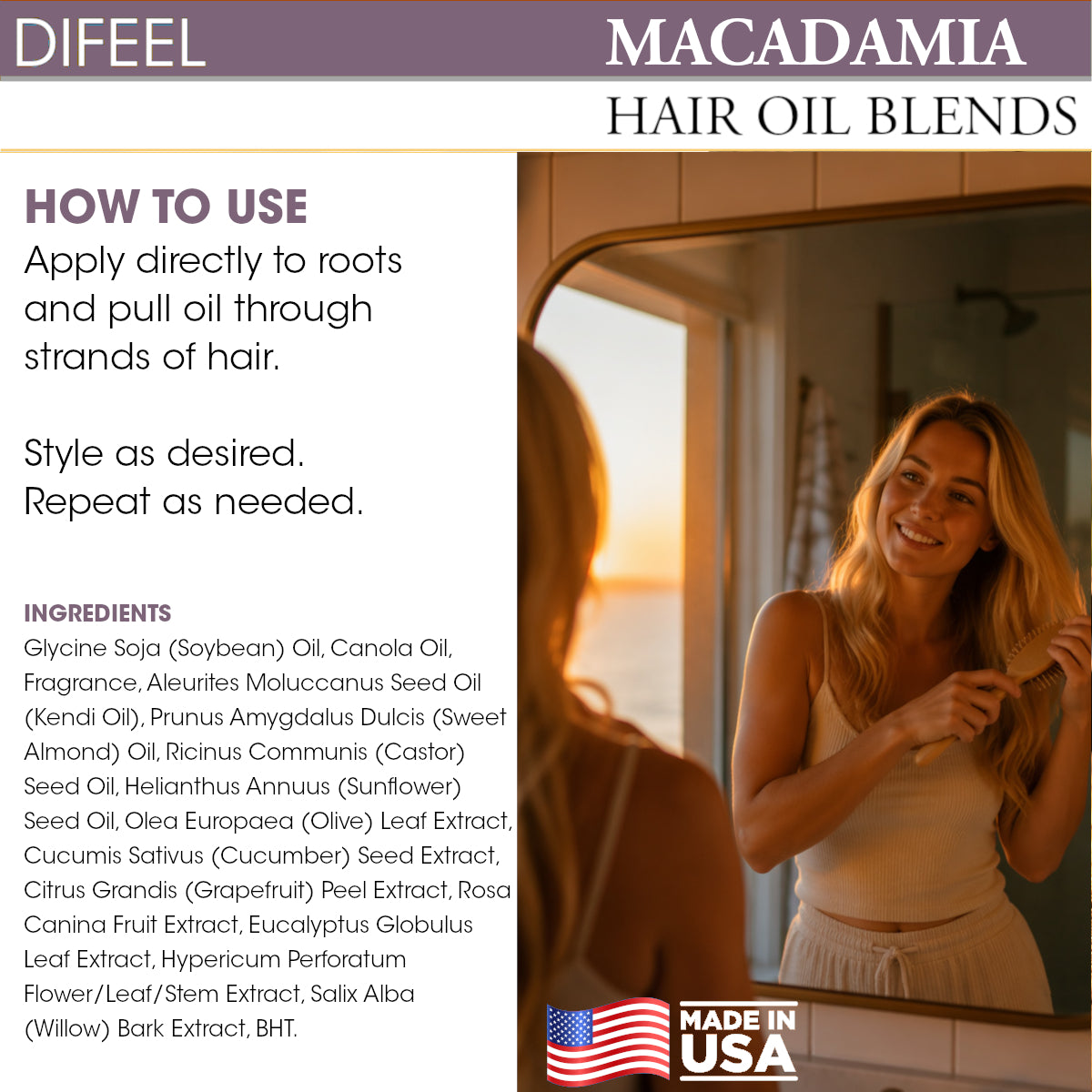 Difeel Macadamia Hair Oil Blend - Travel Size 2.5 oz.