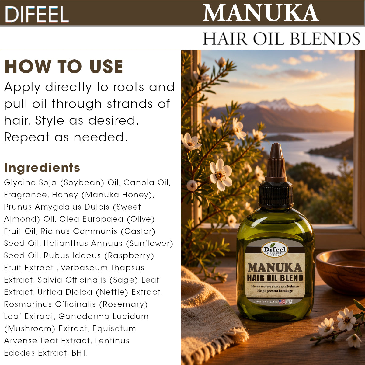 Difeel Manuka Hair Oil Blend - Travel Size 2.5 oz. (PACK OF 2)