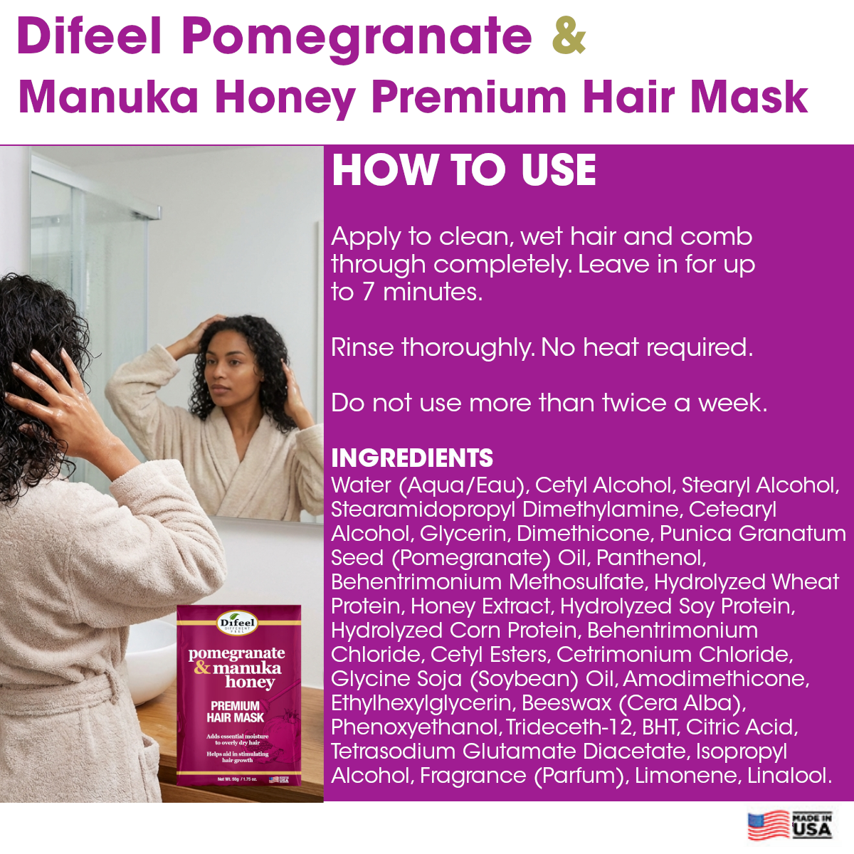 Difeel Pomegranate & Manuka Honey Premium Hair Mask Packet 1.75 oz.