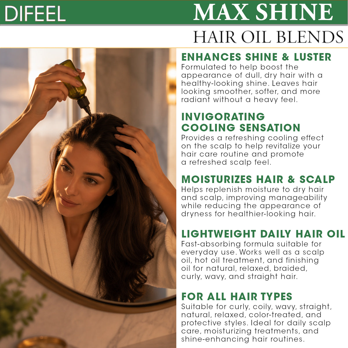 Difeel Max Shine Hair Oil Blend 7.1 oz. (PACK OF 2)