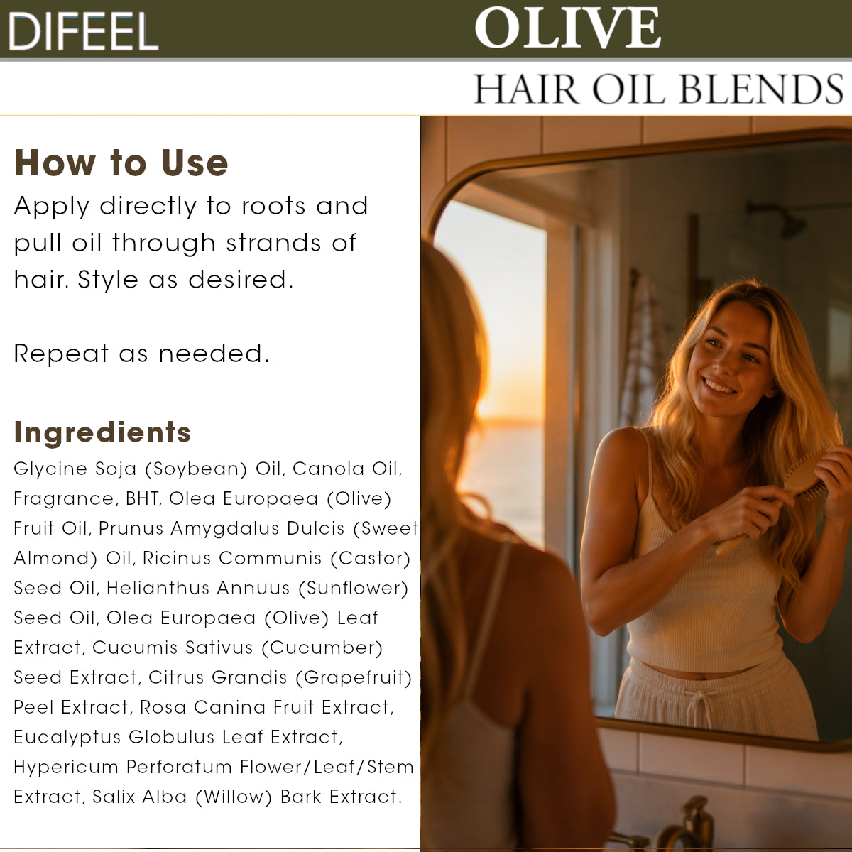 Difeel Olive Hair Oil Blend - Travel Size 2.5 oz. (PACK OF 2)