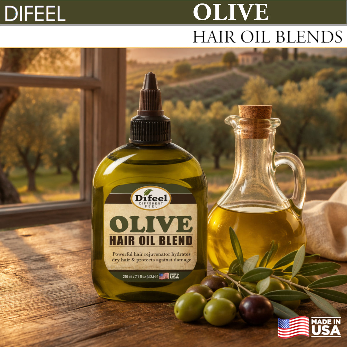 Difeel Olive Hair Oil Blend - Travel Size 2.5 oz. (PACK OF 2)