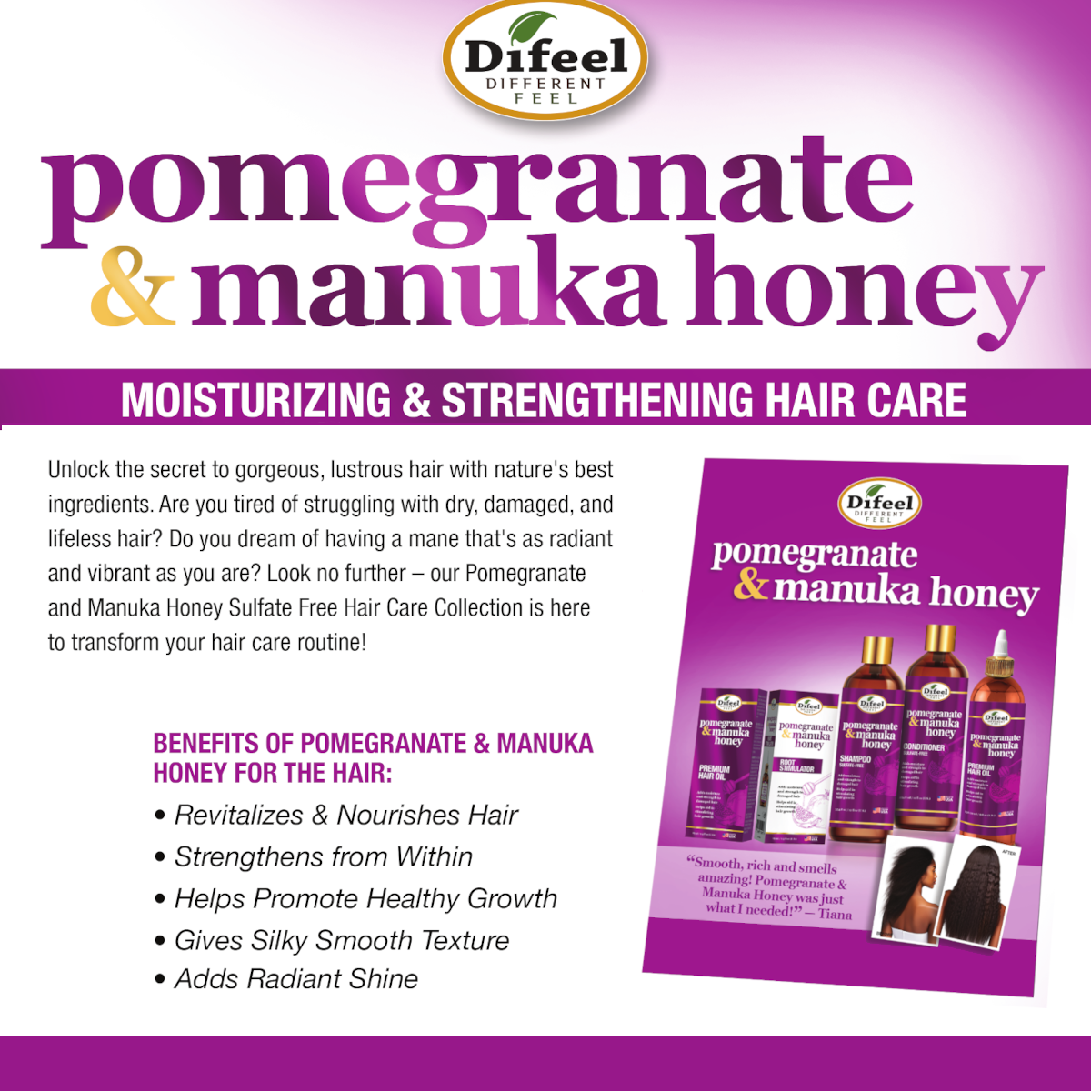 Difeel Pomegranate & Manuka Honey Premium Hair Mask Packet 1.75 oz.