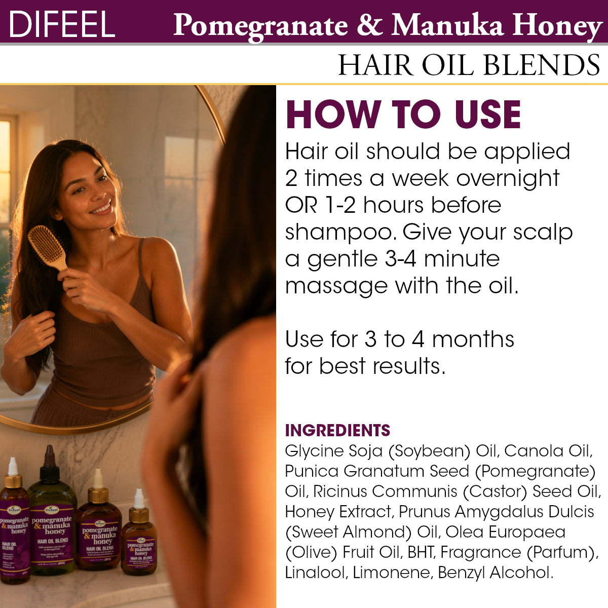 Difeel Elevated Pomegranate & Manuka Honey Hair Oil Blend - Travel Size 2.5 oz.