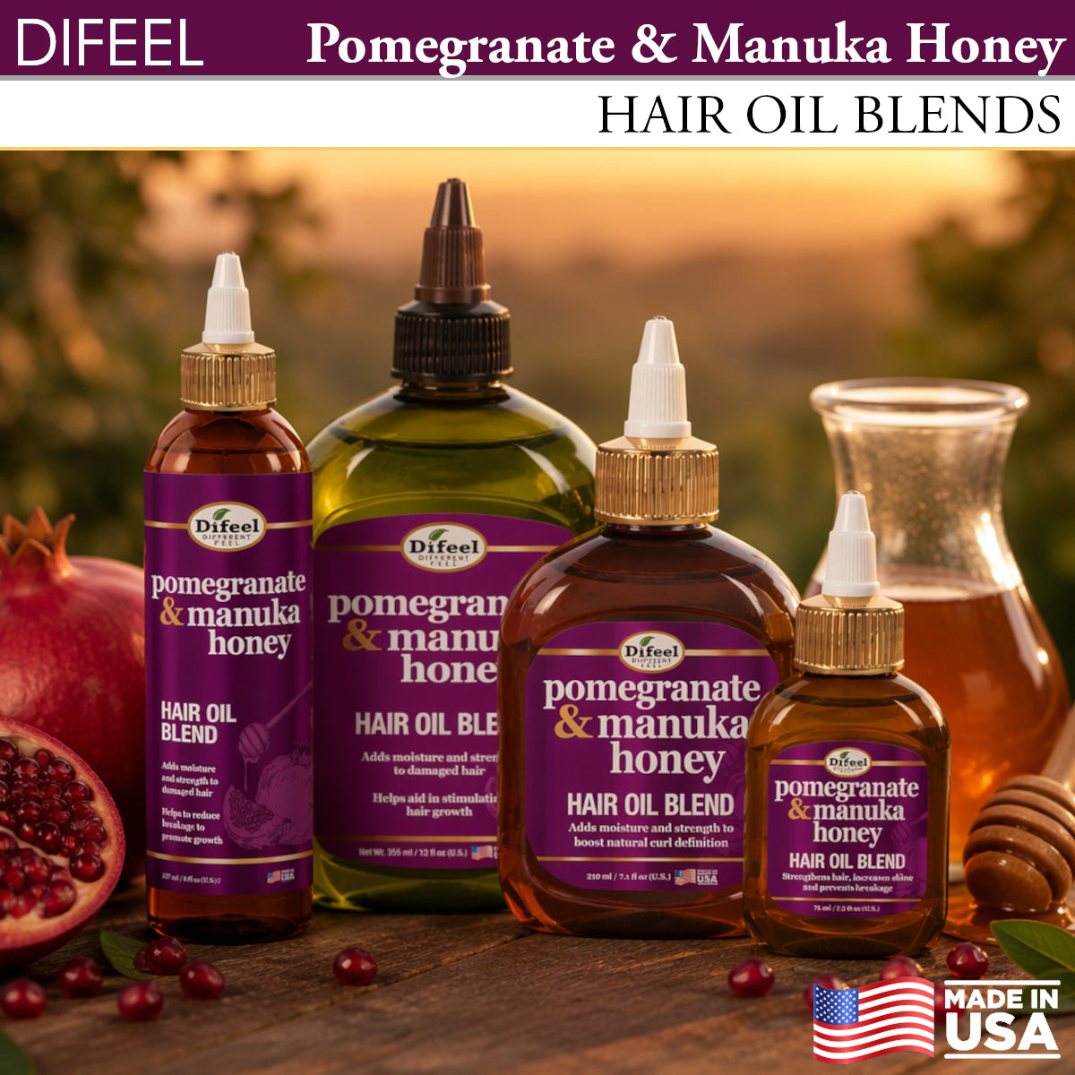 Difeel Elevated Pomegranate & Manuka Honey Hair Oil Blend - Travel Size 2.5 oz.