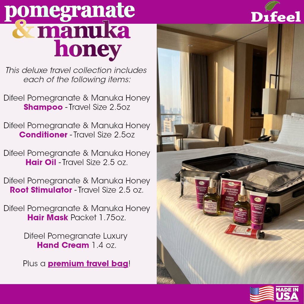 Difeel Pomegranate & Manuka Honey 6-PC Shampoo & Conditioner Hair Care Travel Set