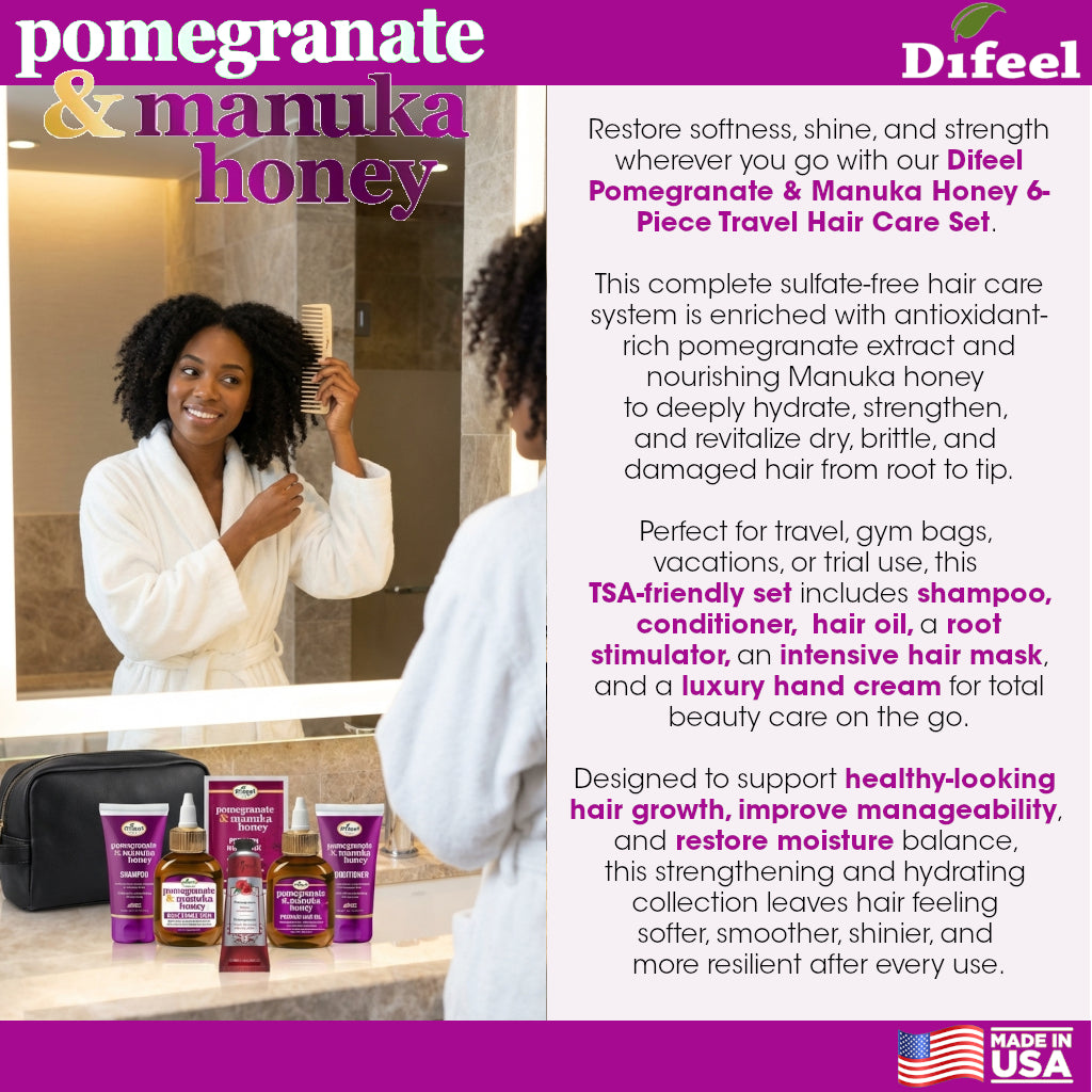 Difeel Pomegranate & Manuka Honey 6-PC Shampoo & Conditioner Hair Care Travel Set