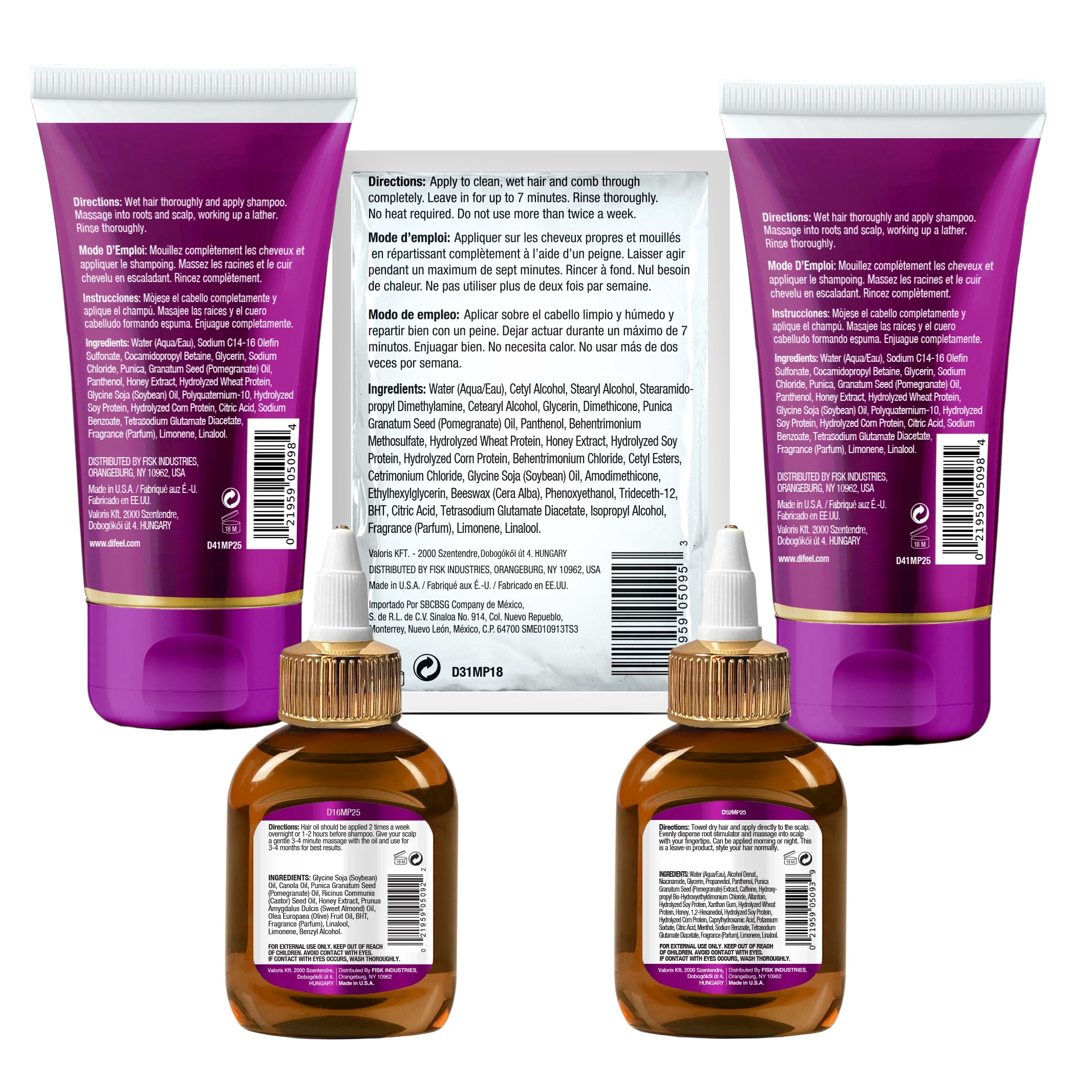 Difeel Pomegranate & Manuka Honey 6-PC Shampoo & Conditioner Hair Care Travel Set