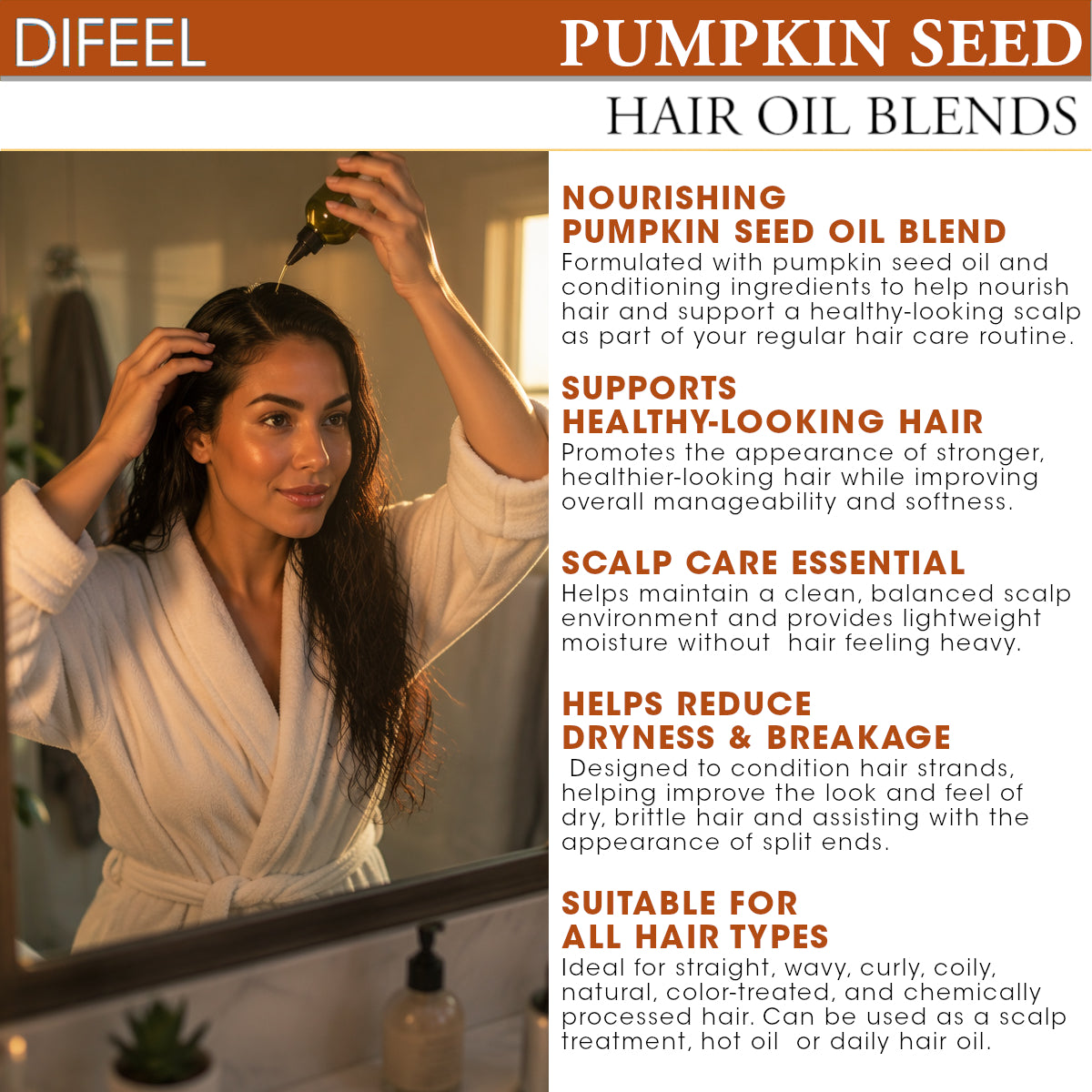 Difeel Pumpkin Seed Hair Oil Blend - Travel Size 2.5 oz.