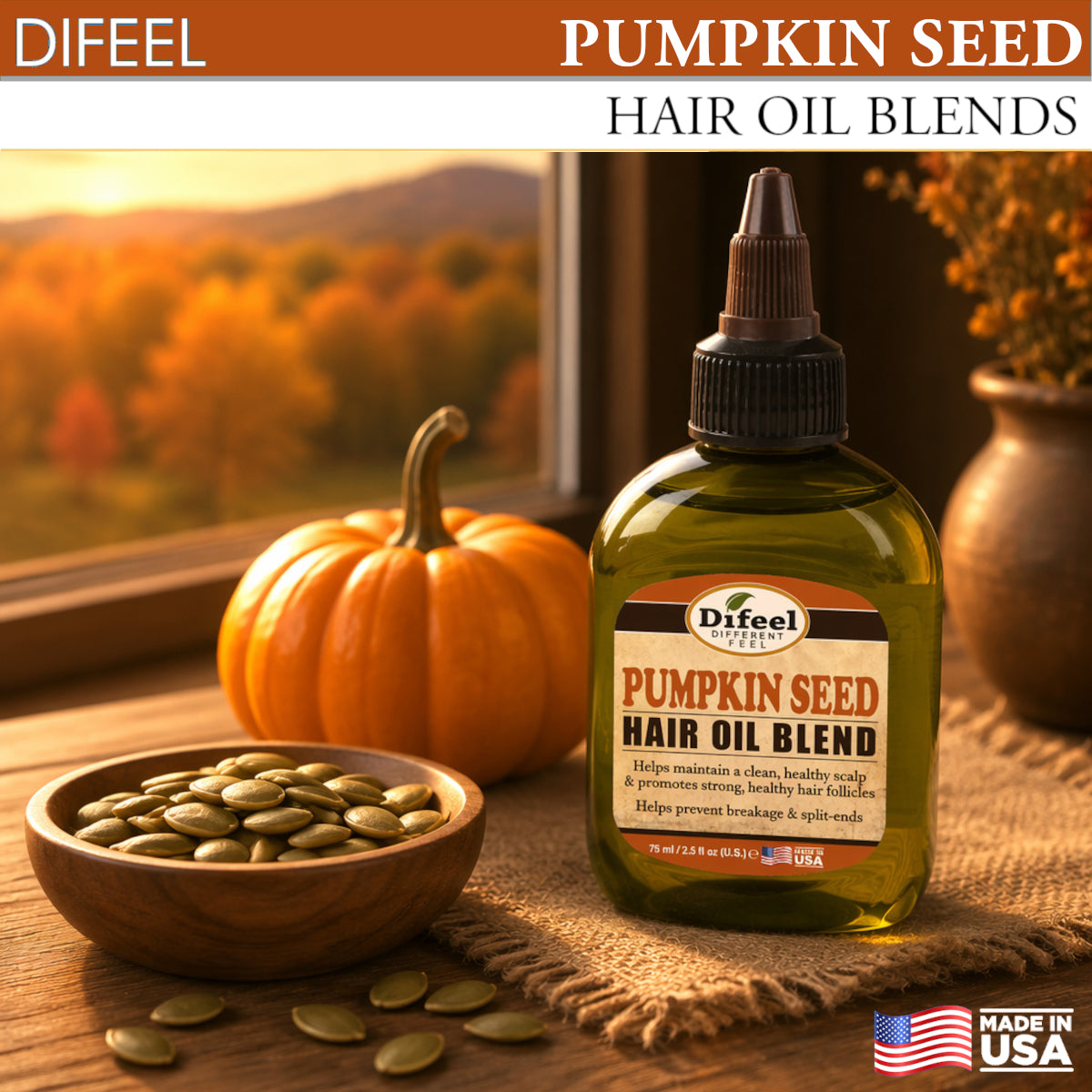 Difeel Pumpkin Seed Hair Oil Blend - Travel Size 2.5 oz.