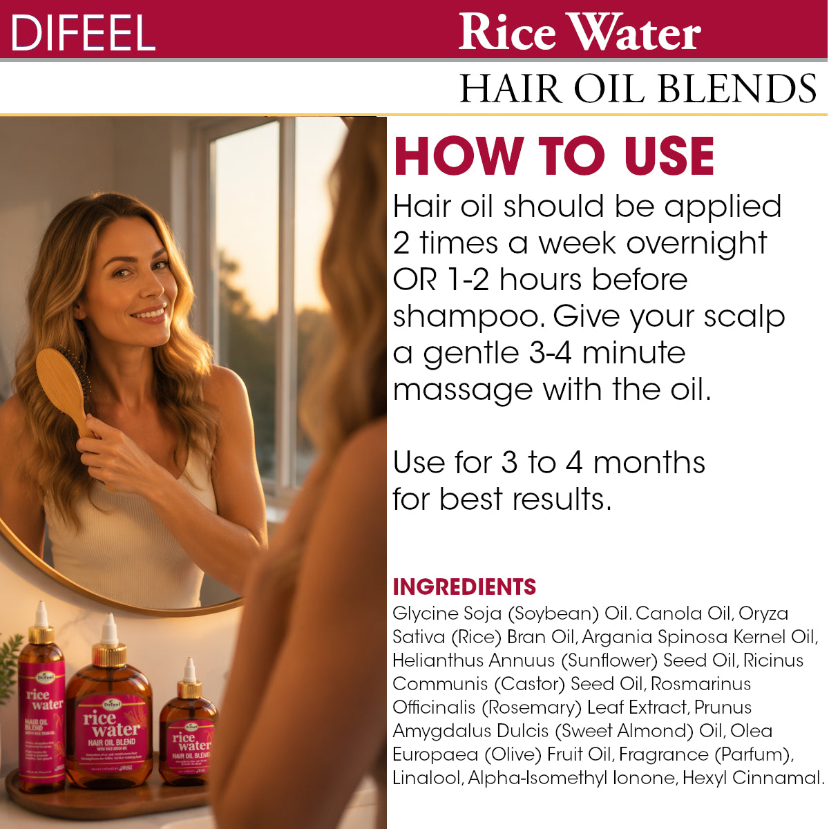Difeel Rice Water Hair Oil Blend - Travel Size 2.5 oz.